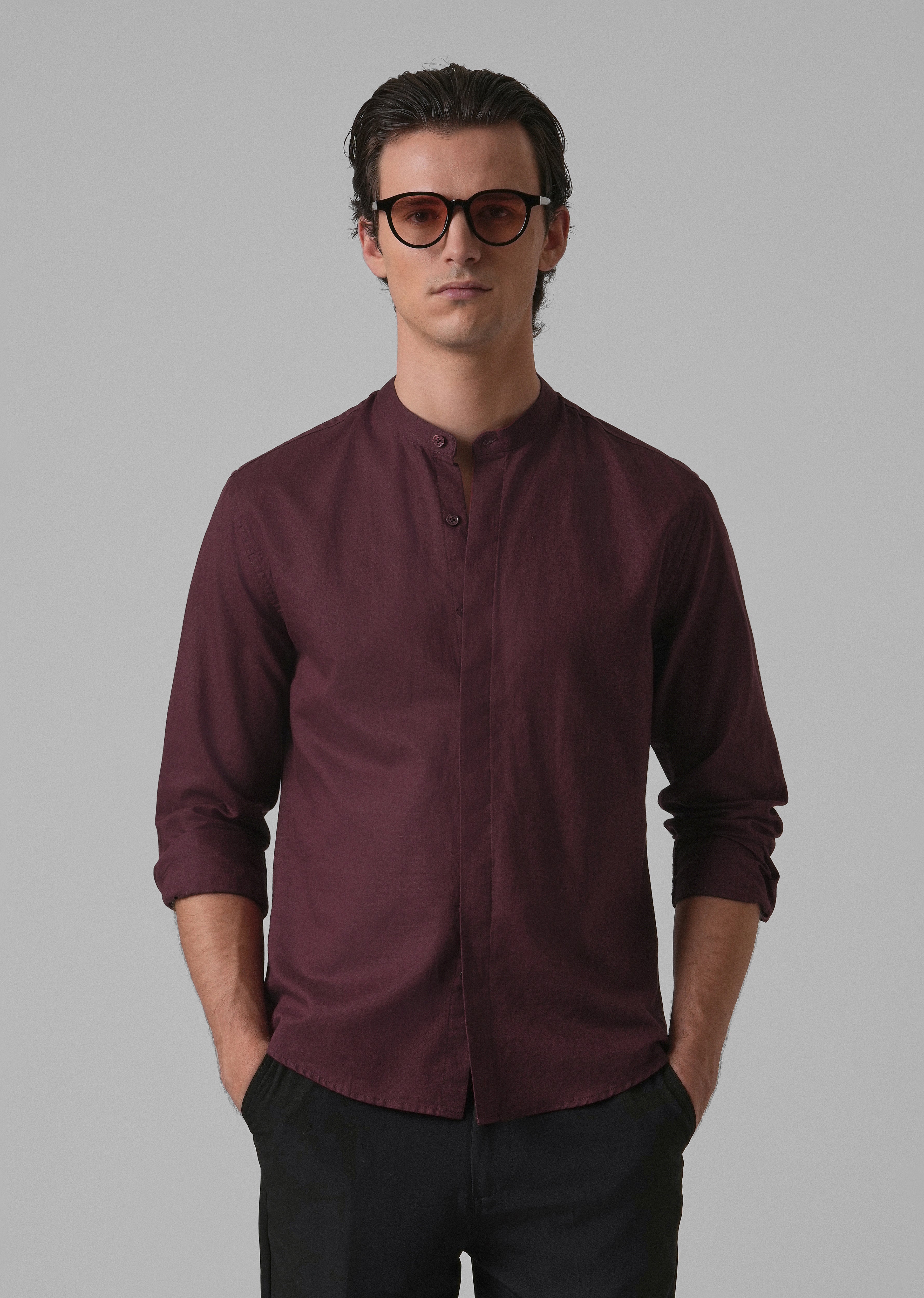 Wine Cotton Linen Shirt