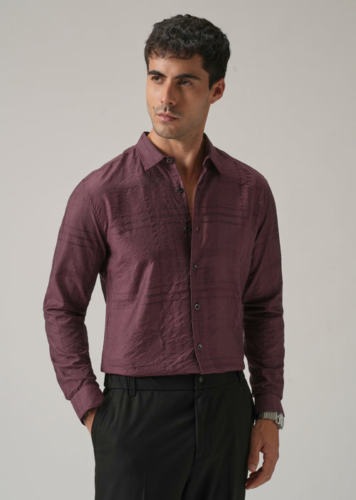Wine Crinkled Self Stripe Shirt