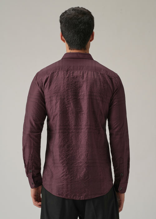 Wine Crinkled Self Stripe Shirt