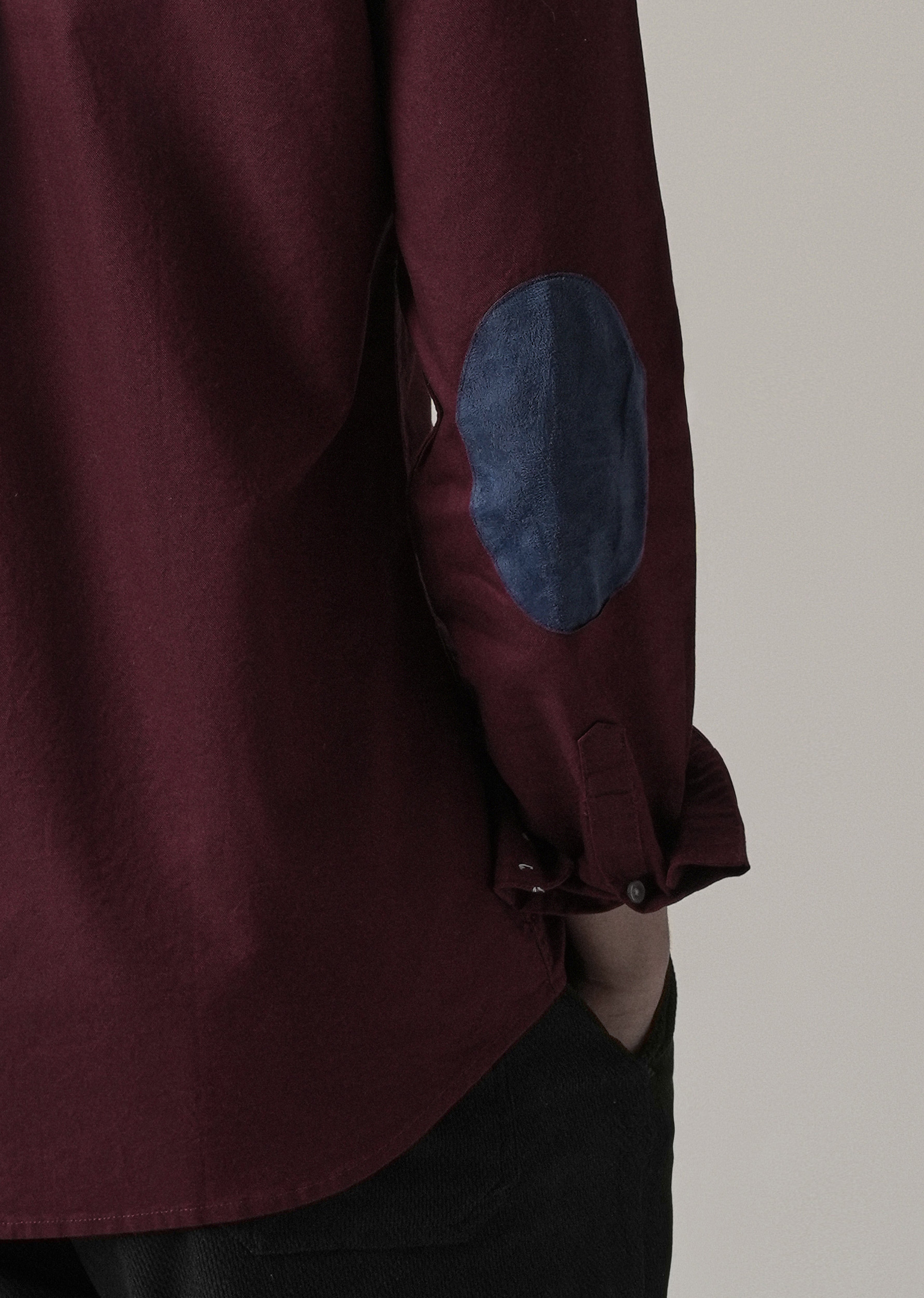 Wine Plain Elbow Patch Oxford Shirt