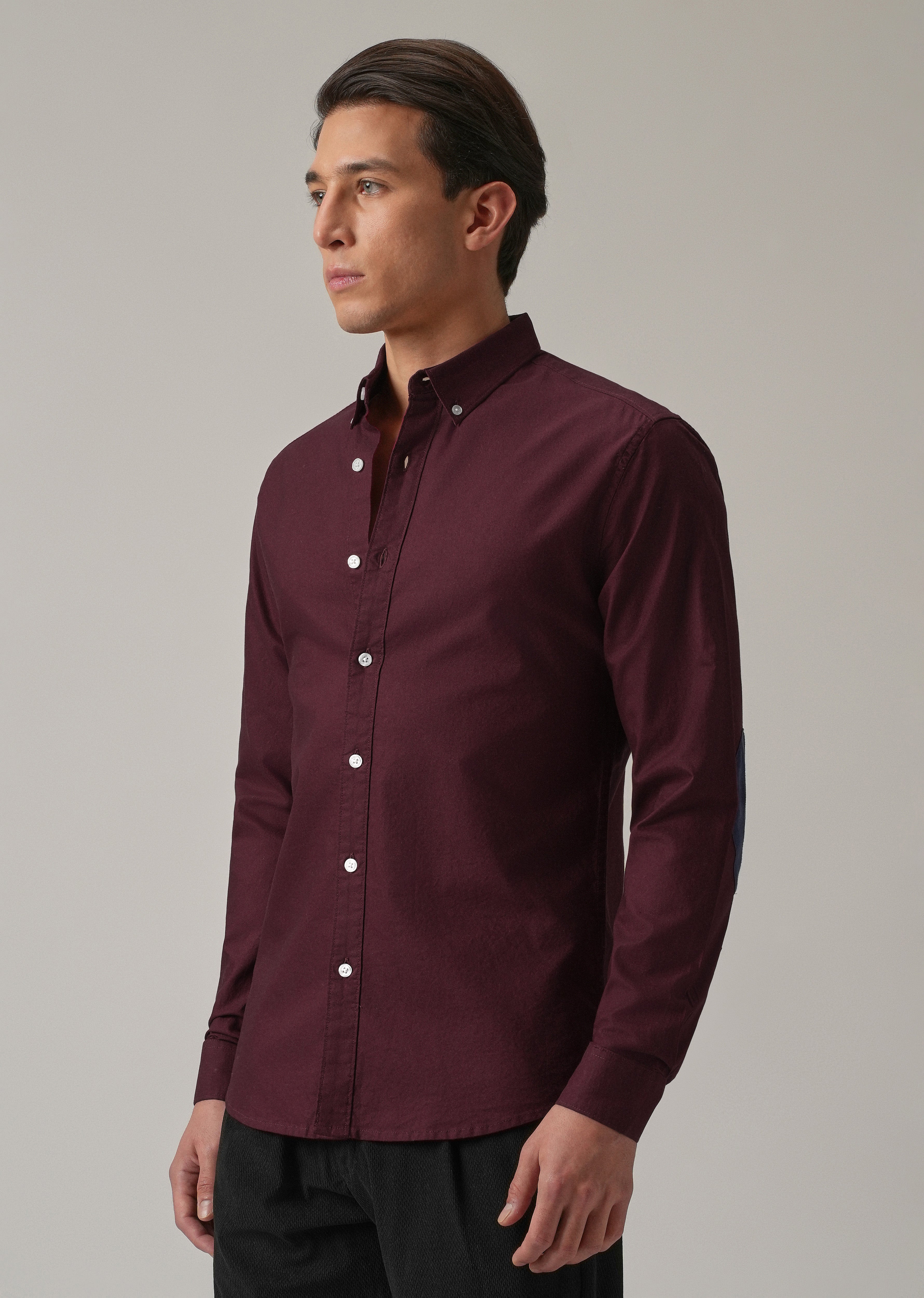 Wine Plain Elbow Patch Oxford Shirt