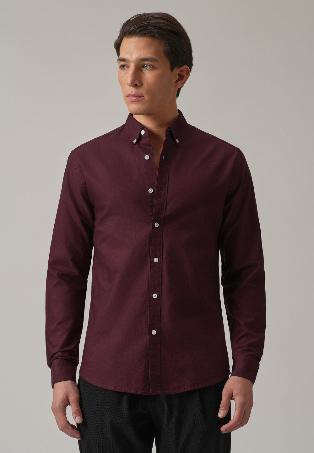 Wine Plain Elbow Patch Oxford Shirt