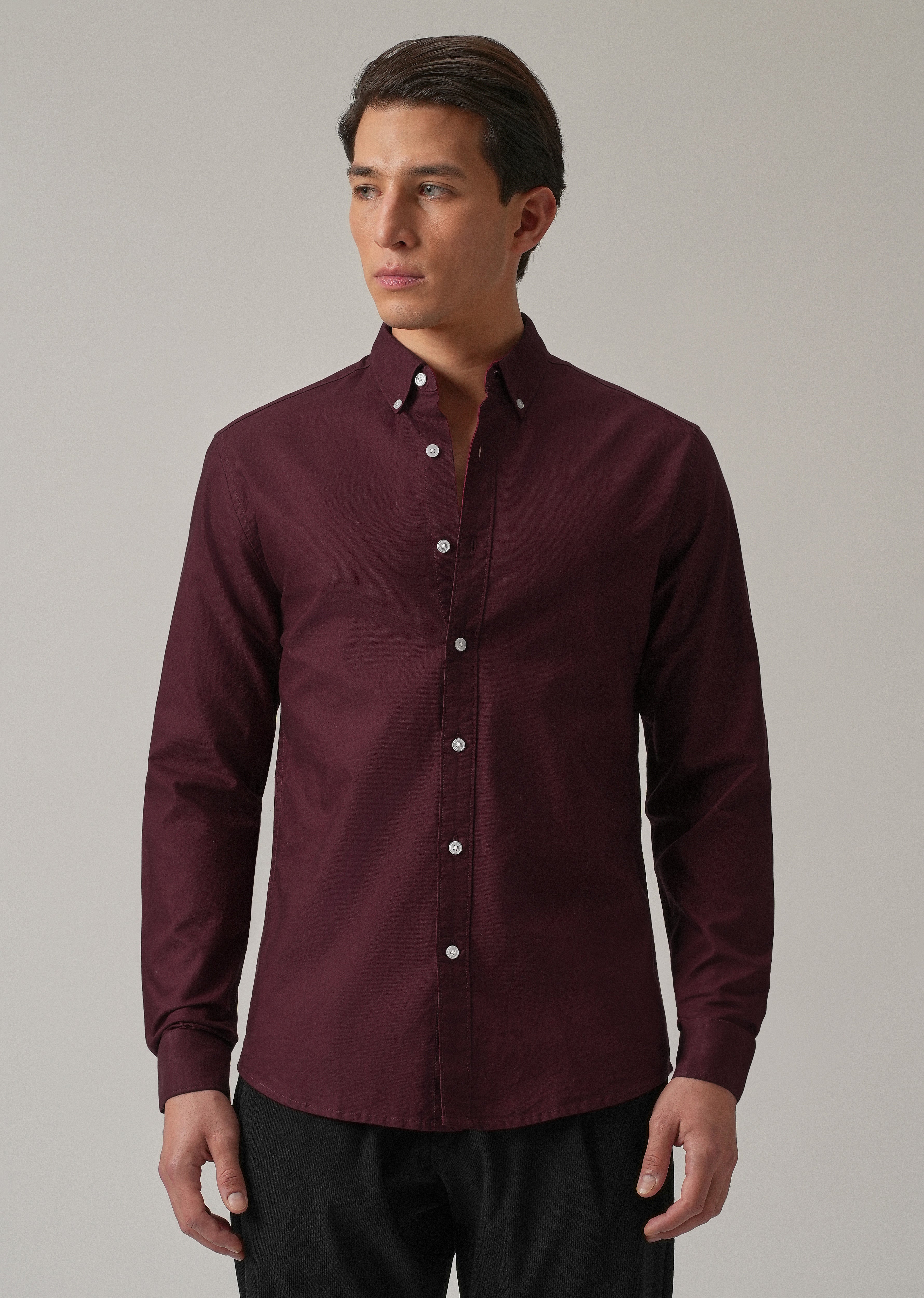 Wine Plain Elbow Patch Oxford Shirt