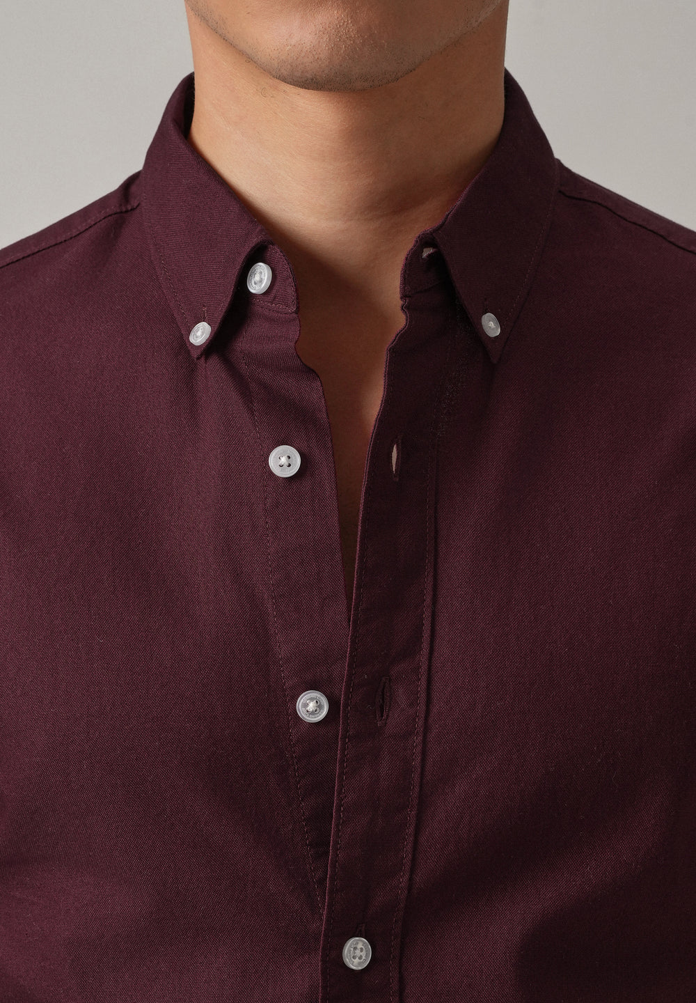 Wine Plain Elbow Patch Oxford Shirt