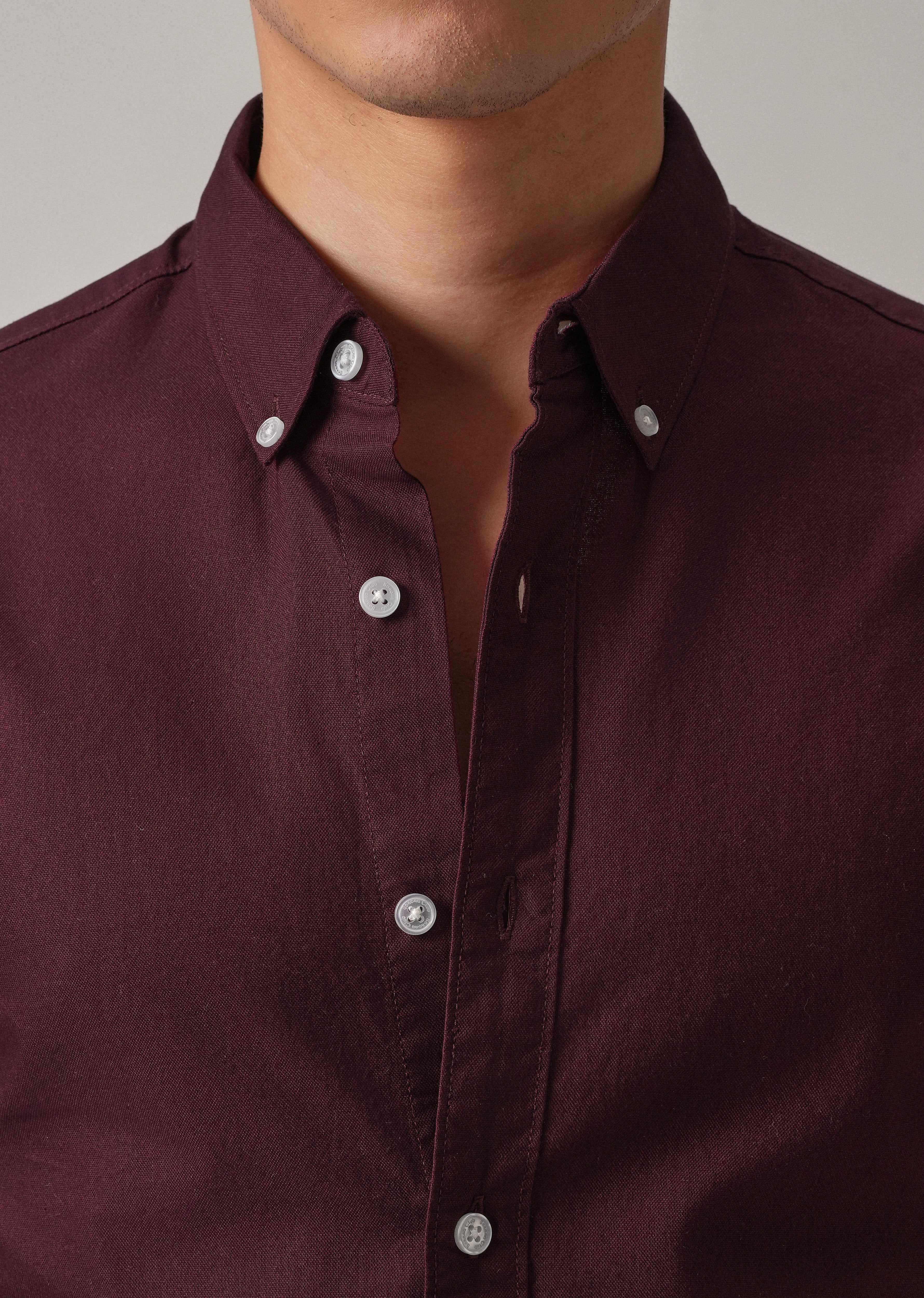 Wine Plain Elbow Patch Oxford Shirt
