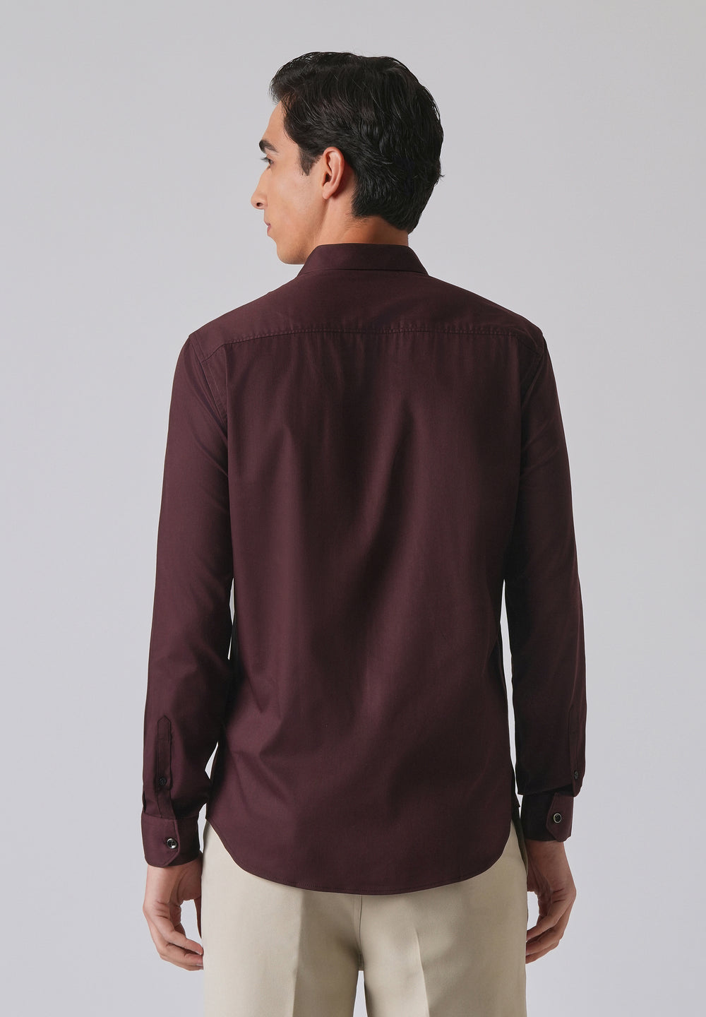 Wine Cotton Stretch Plain Shirt