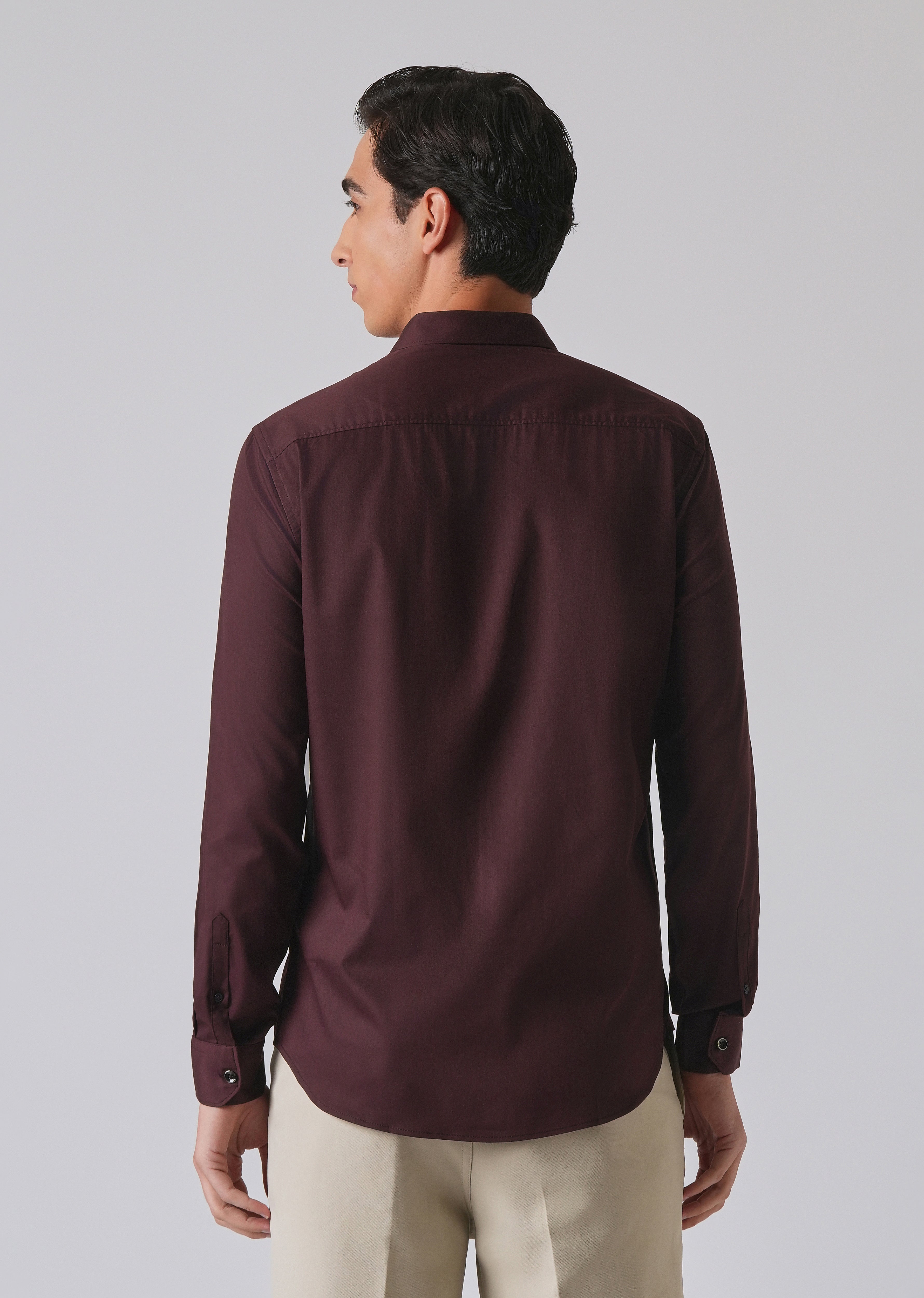 Wine Cotton Stretch Plain Shirt
