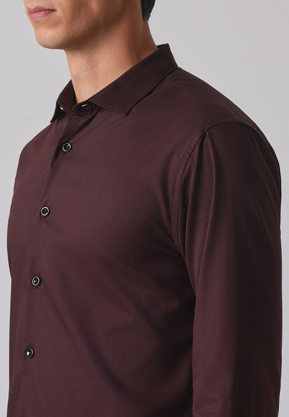 Wine Cotton Stretch Plain Shirt