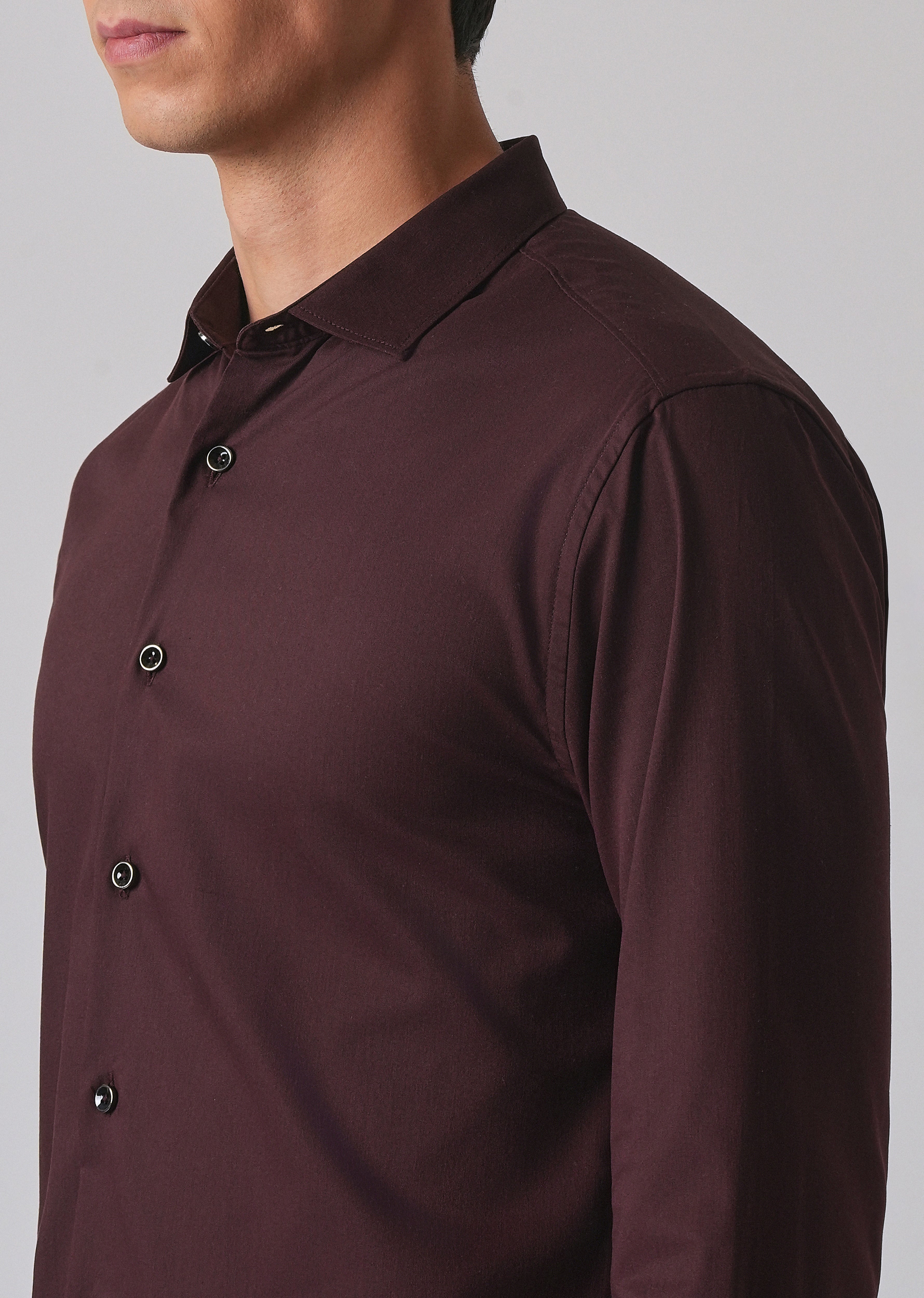 Wine Cotton Stretch Plain Shirt