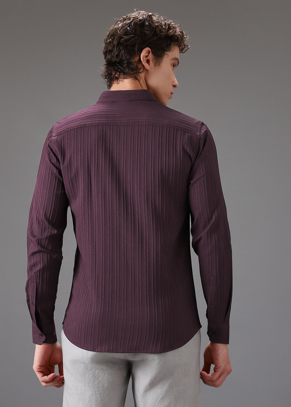 Wine Self Striped Shirt