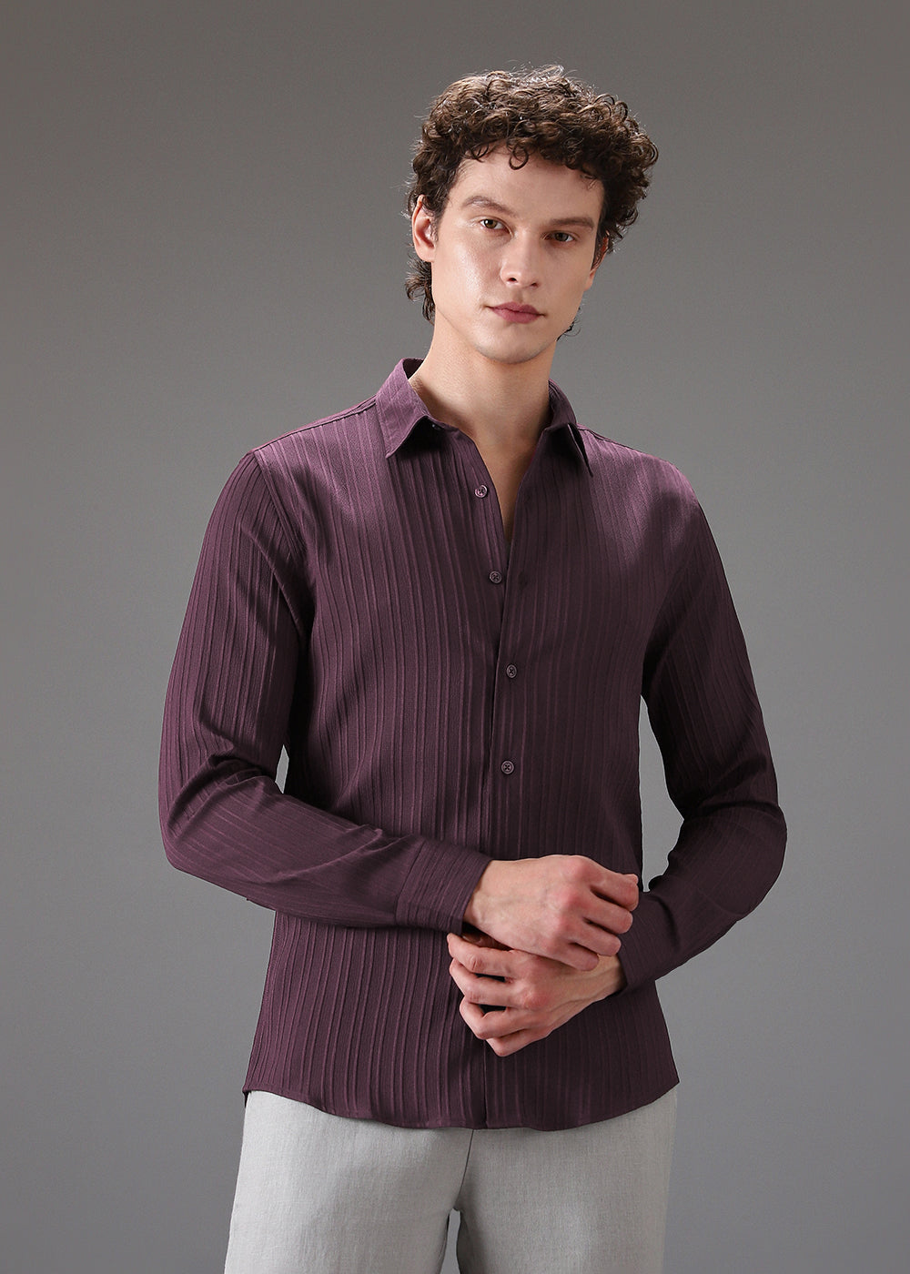 Wine Self Striped Shirt