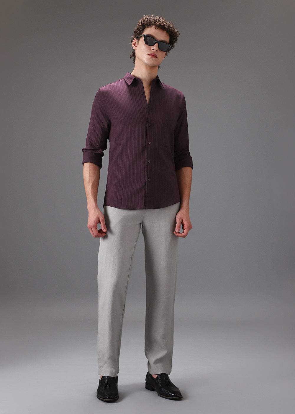 Wine Self Striped Shirt