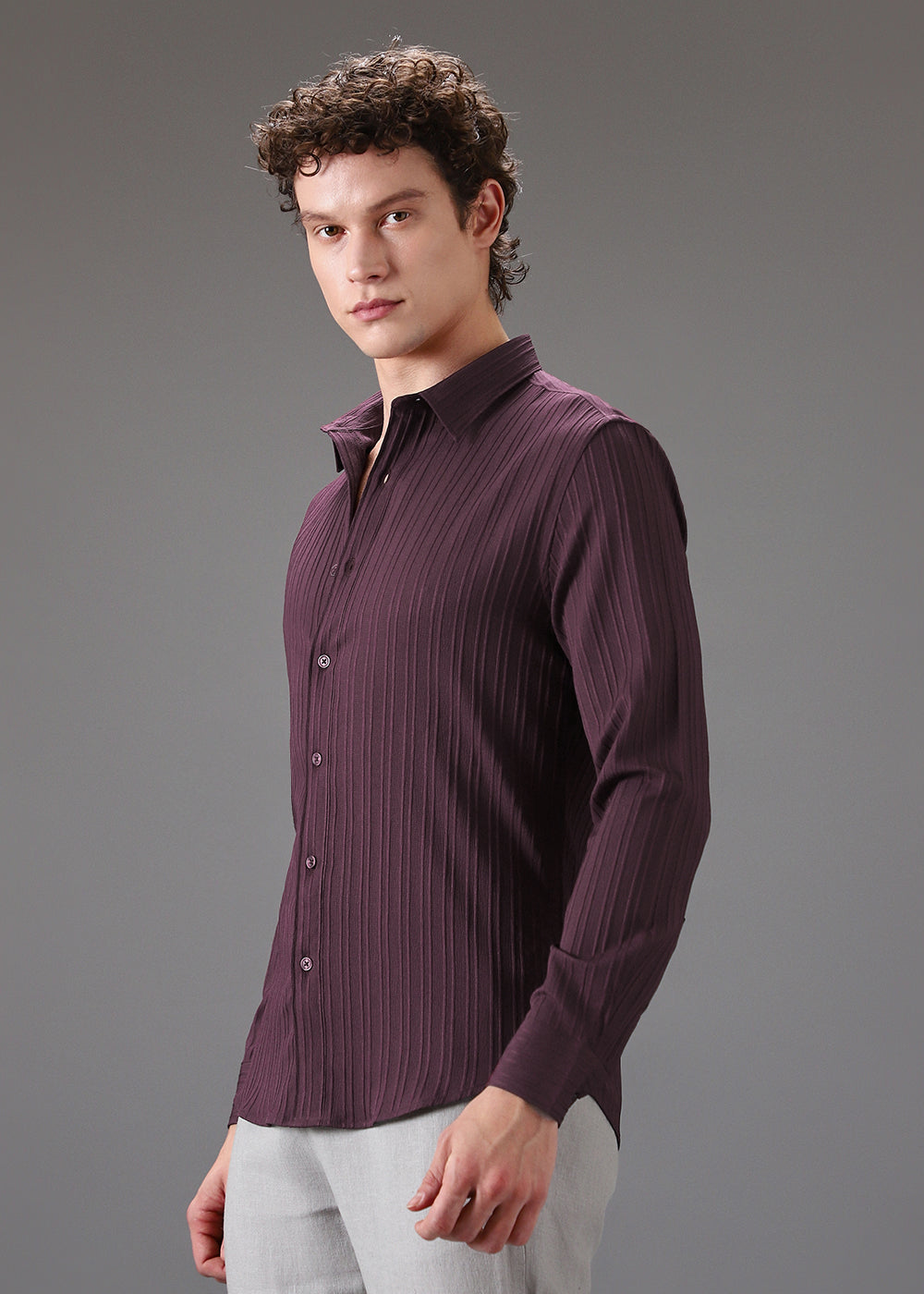 Wine Self Striped Shirt