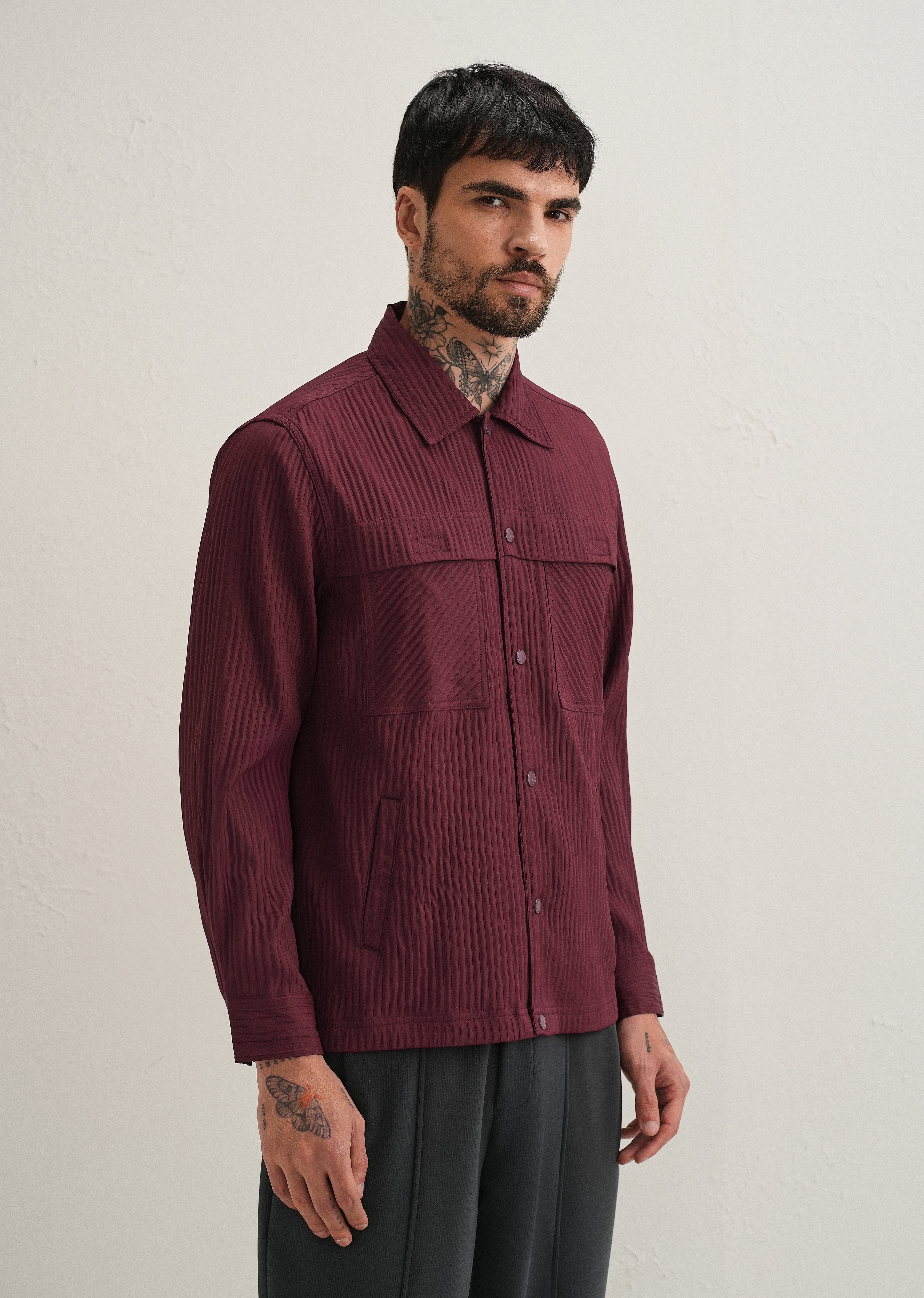 Wine Textured Utility Shacket