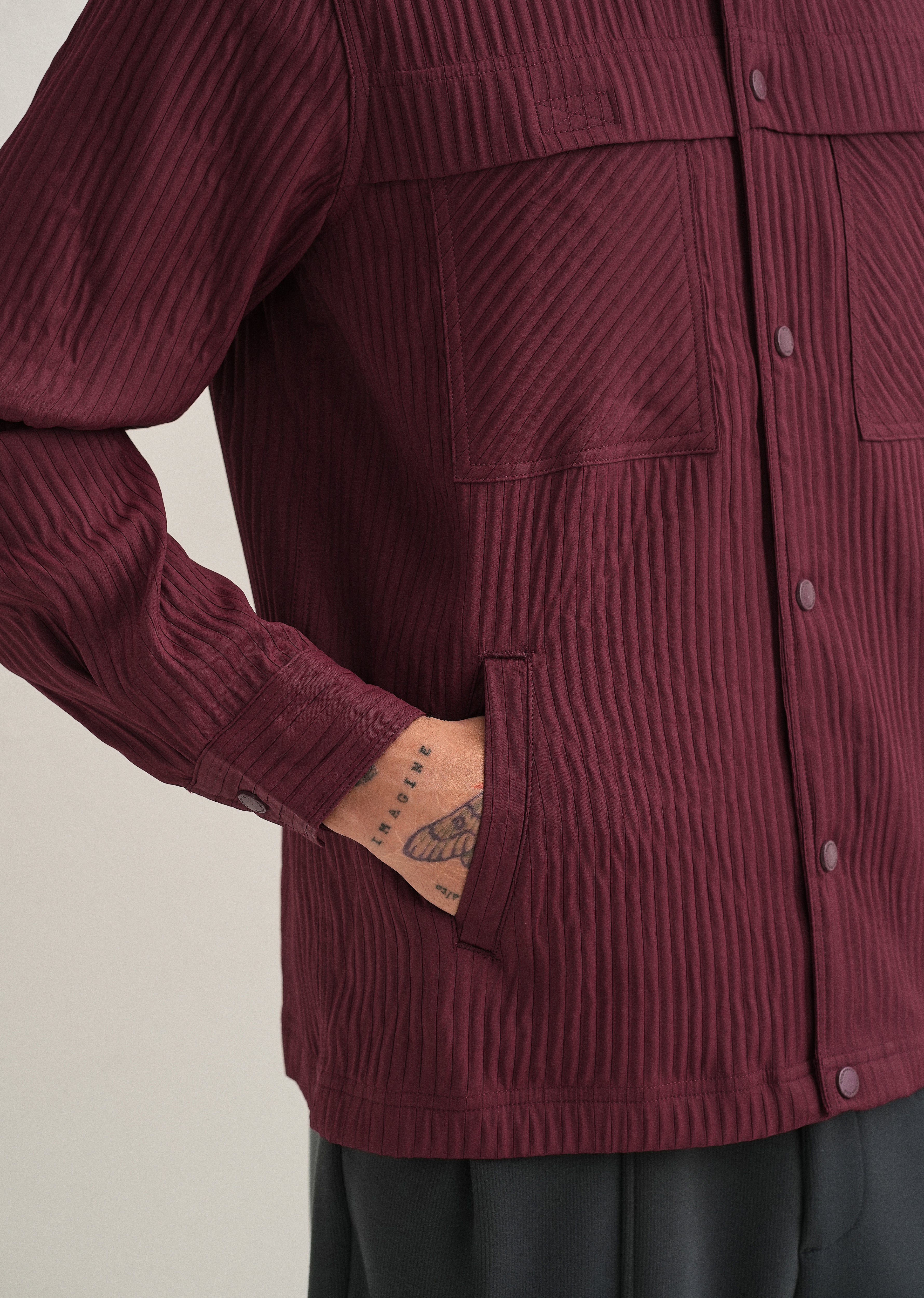 Wine Textured Utility Shacket