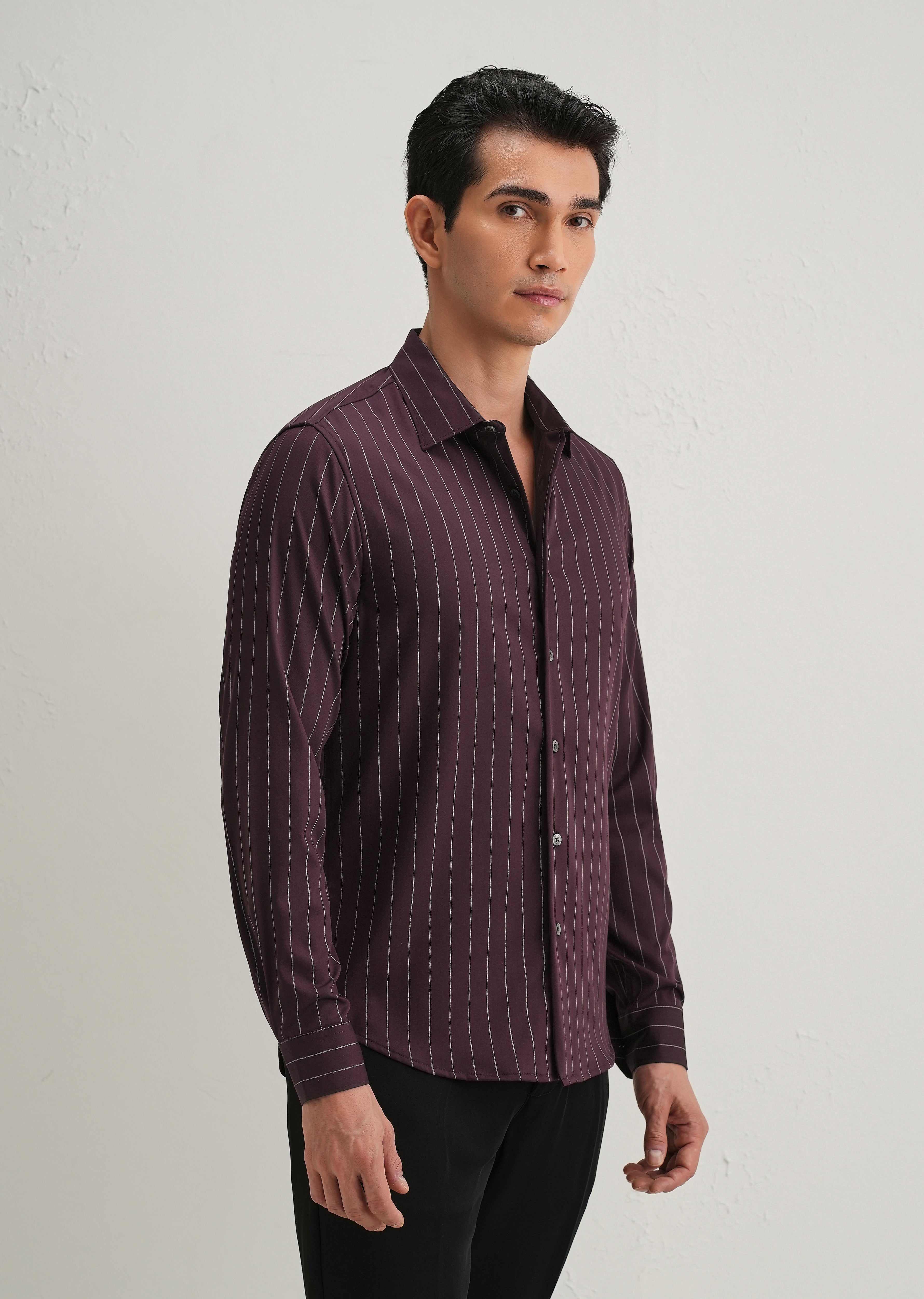 Wine Vertical Stripe Shirt