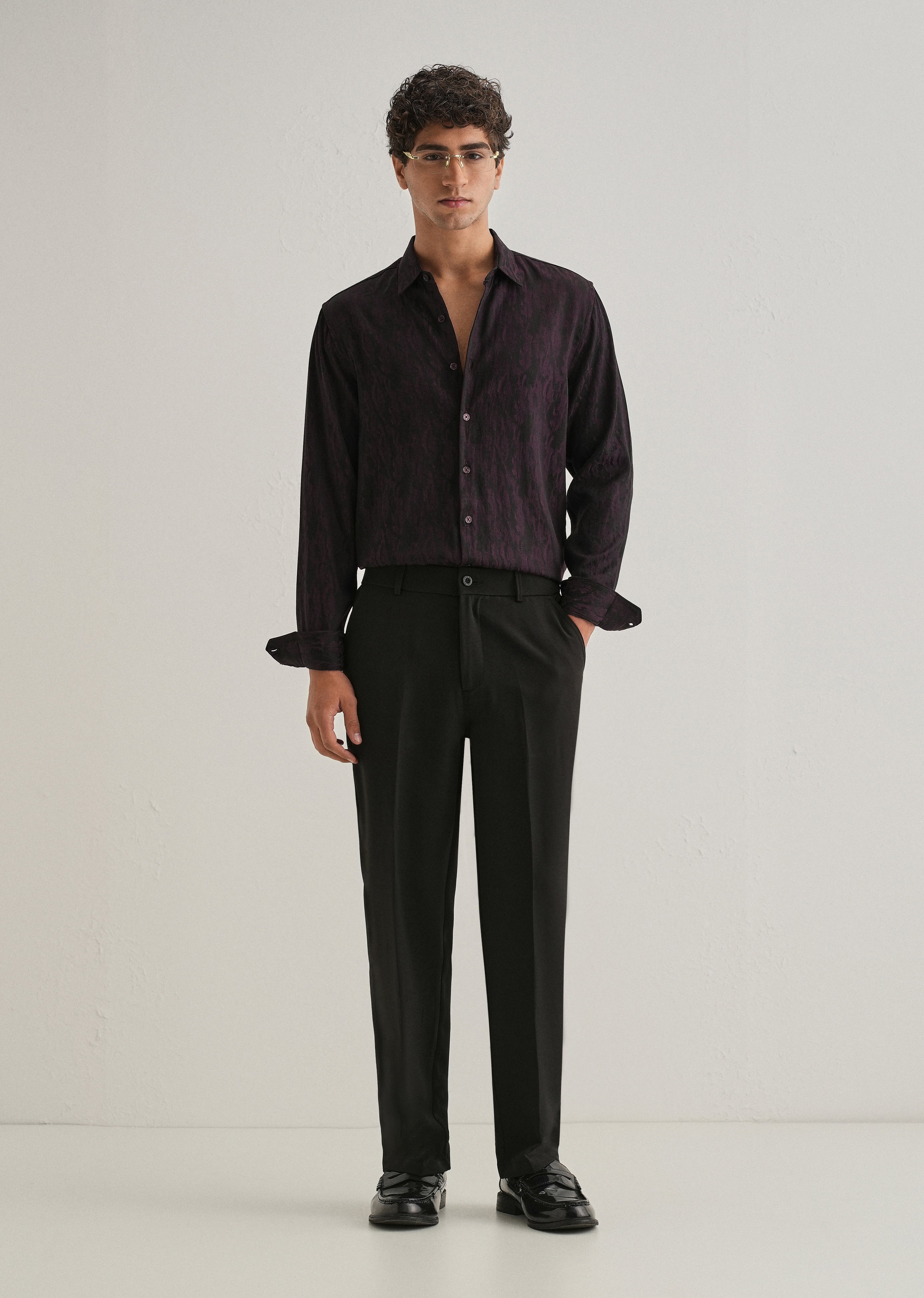 Wine Abstract Jacquard Shirt