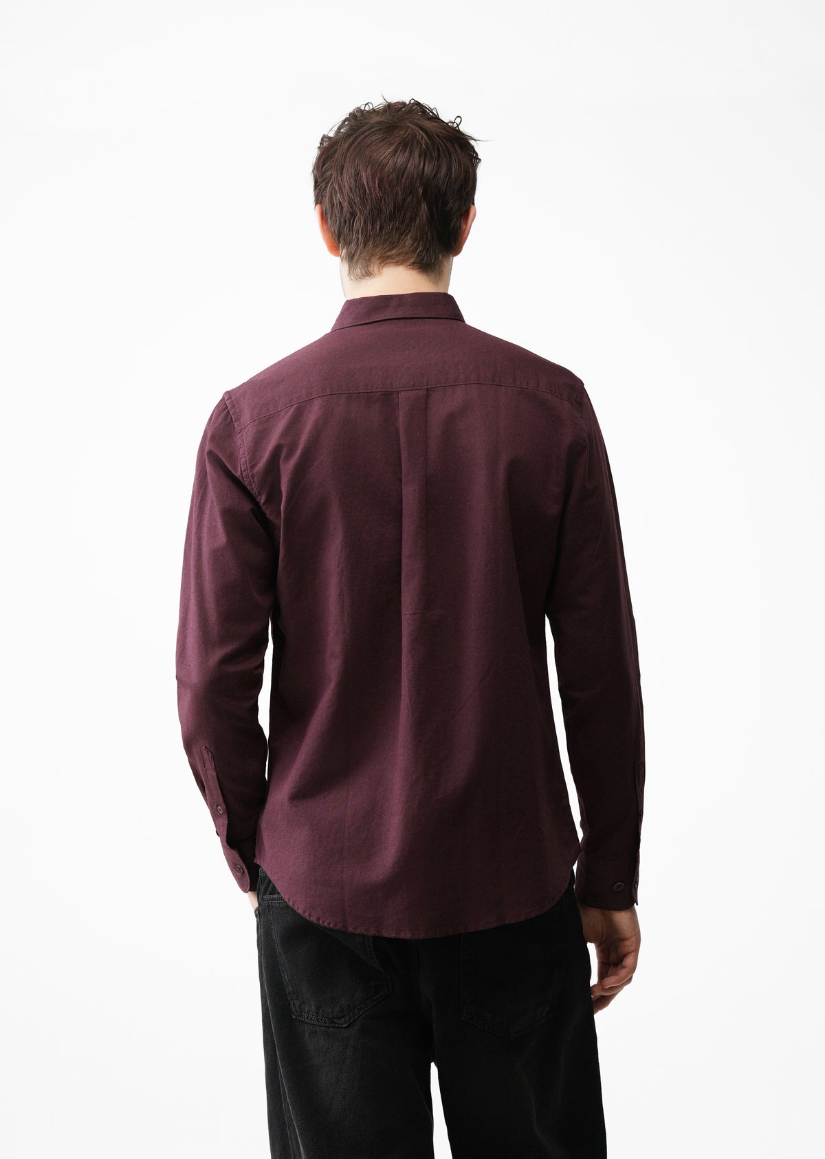 Wine Cotton Linen Plain Shirt