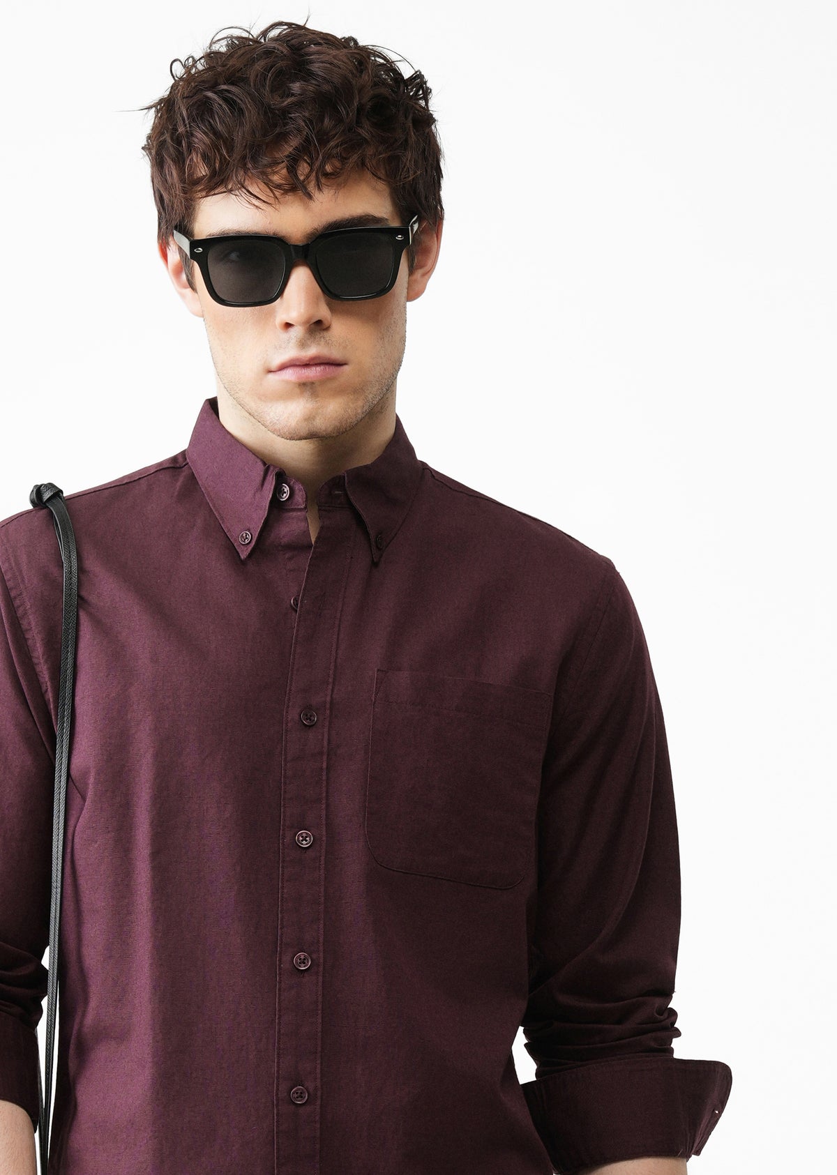 Wine Cotton Linen Plain Shirt