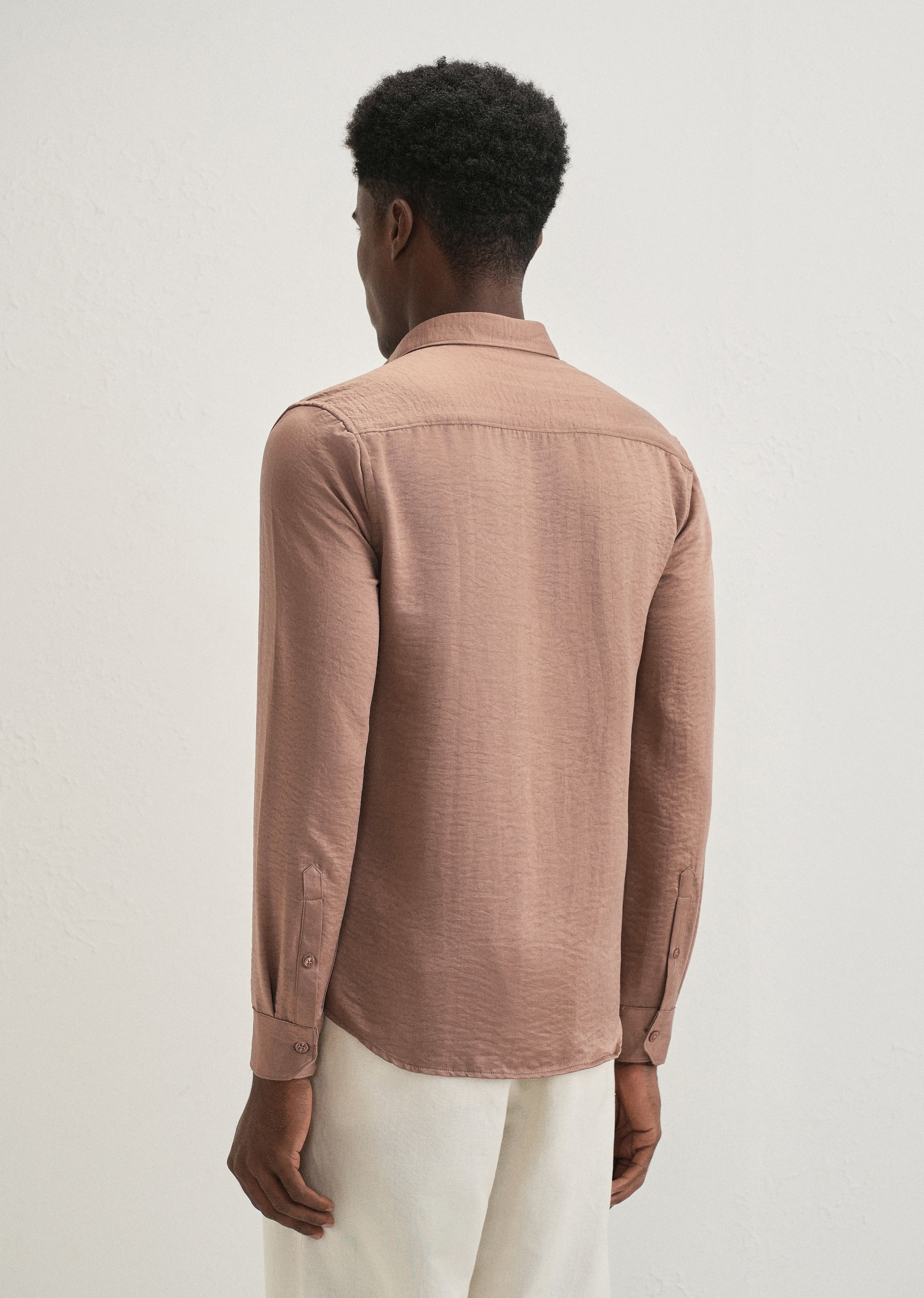Wood Brown Plain Crushed Satin Shirt