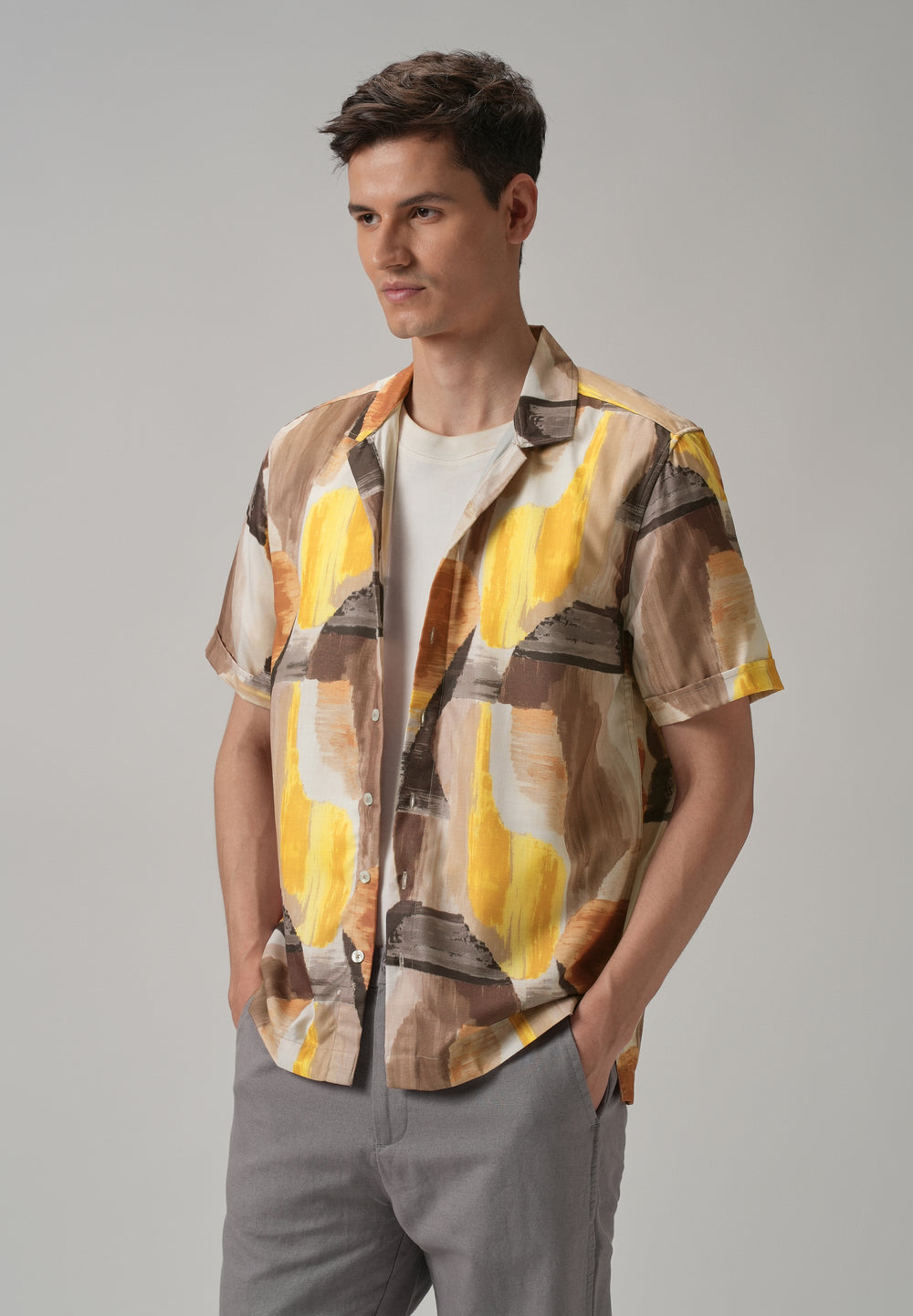 Yellow Abstract Half Sleeve Shirt