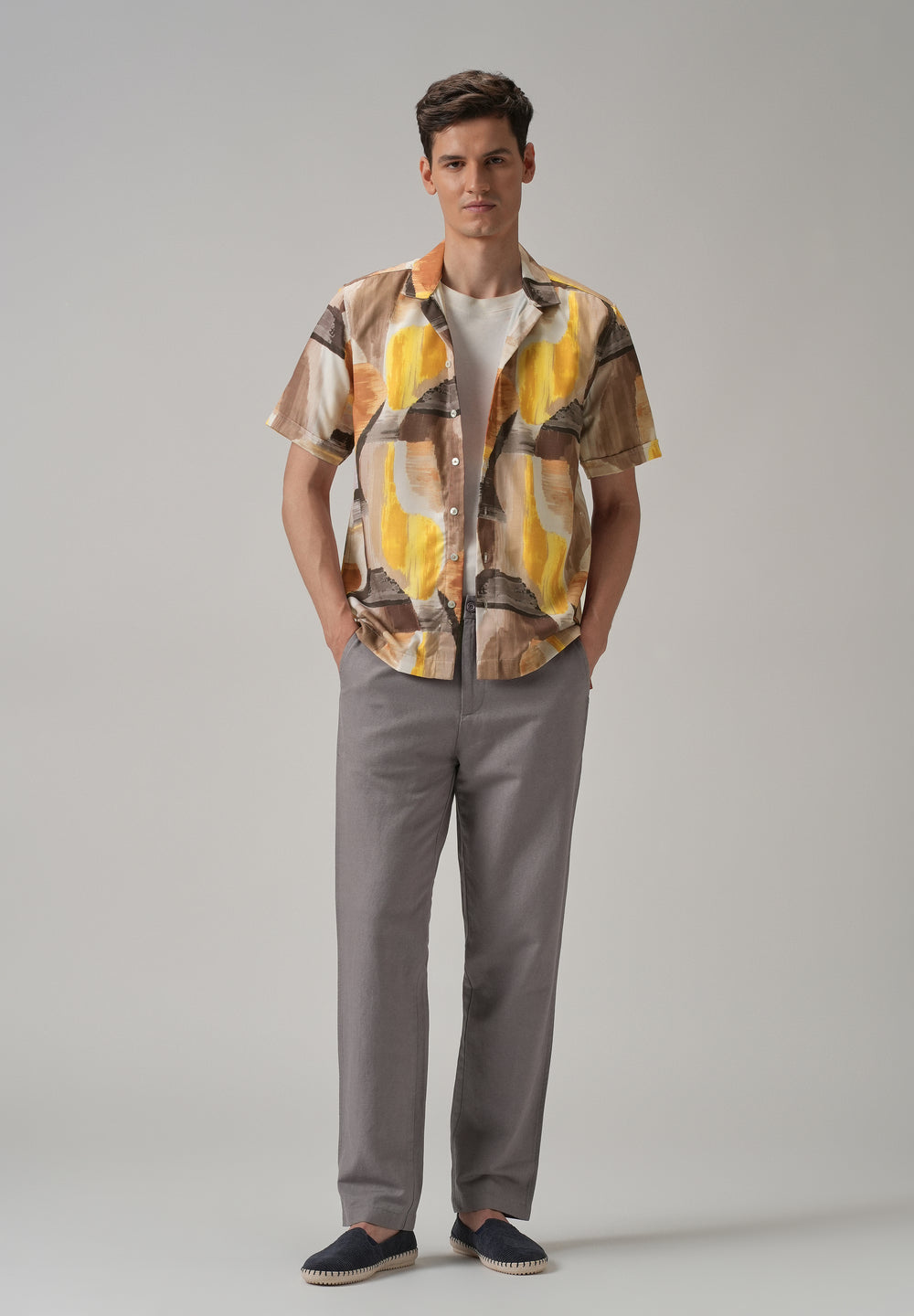 Yellow Abstract Half Sleeve Shirt