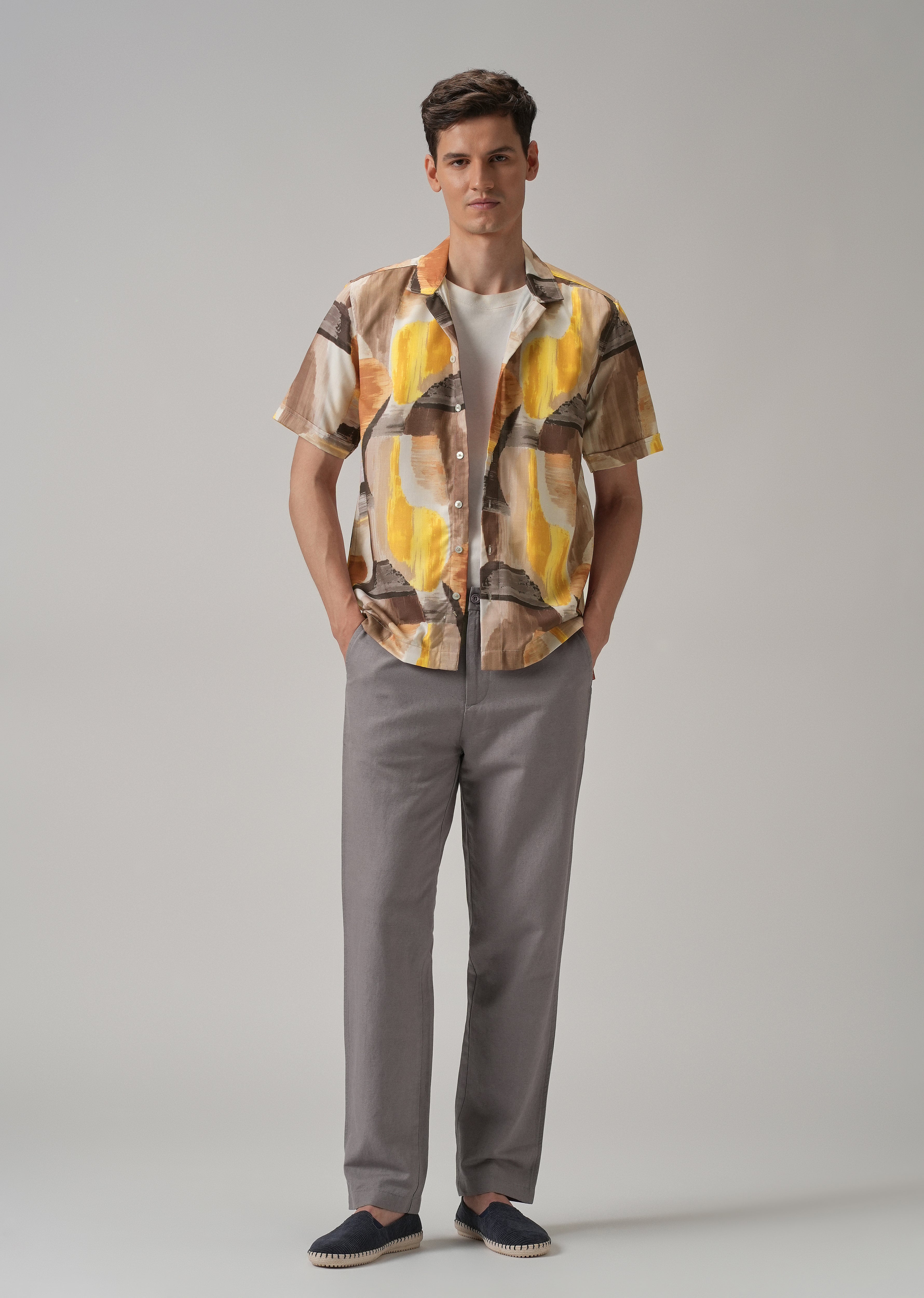 Yellow Abstract Half Sleeve Shirt