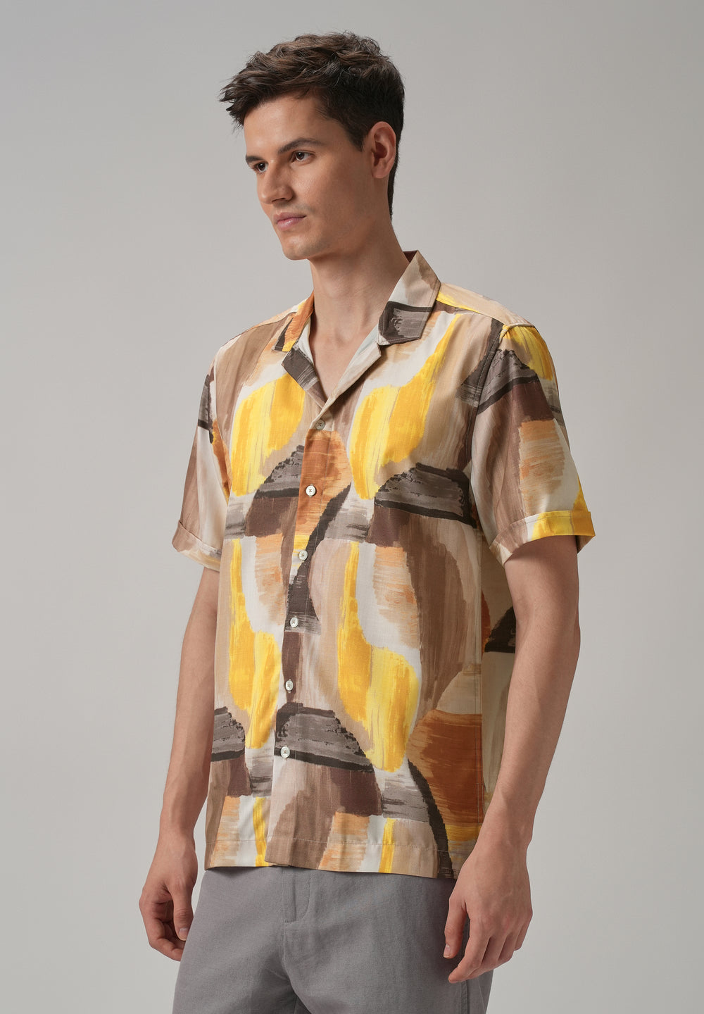 Yellow Abstract Half Sleeve Shirt
