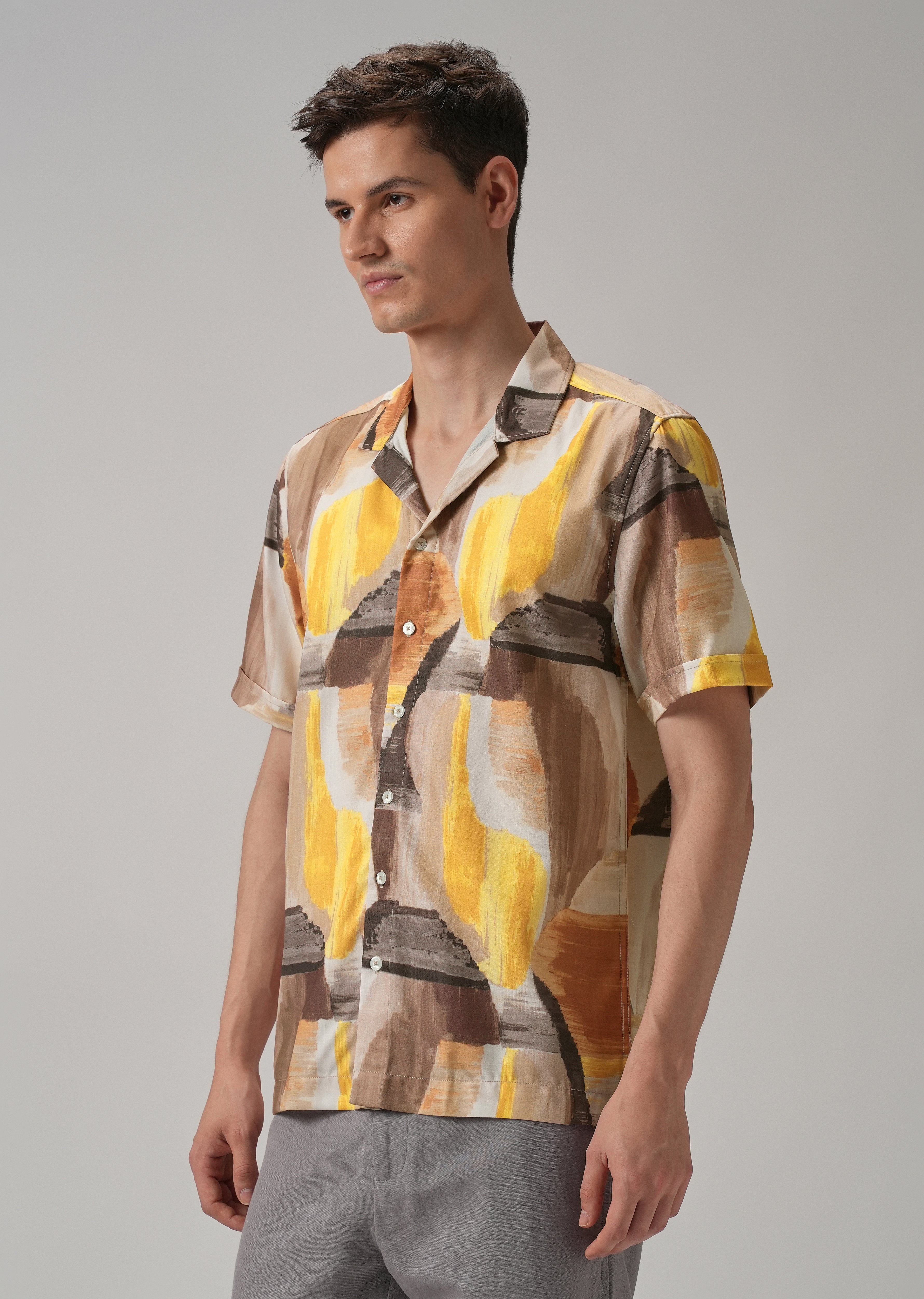 Yellow Abstract Half Sleeve Shirt