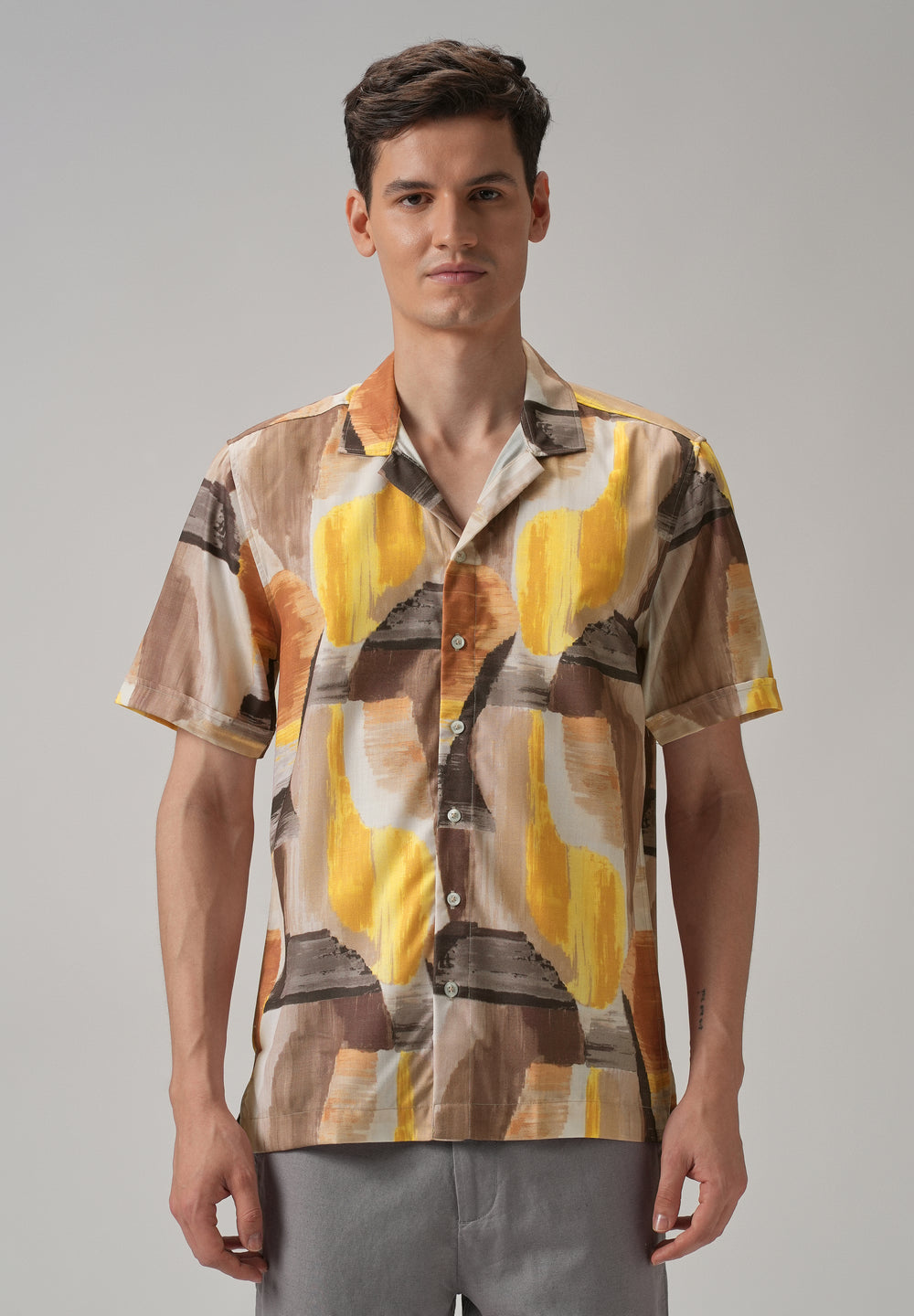 Yellow Abstract Half Sleeve Shirt