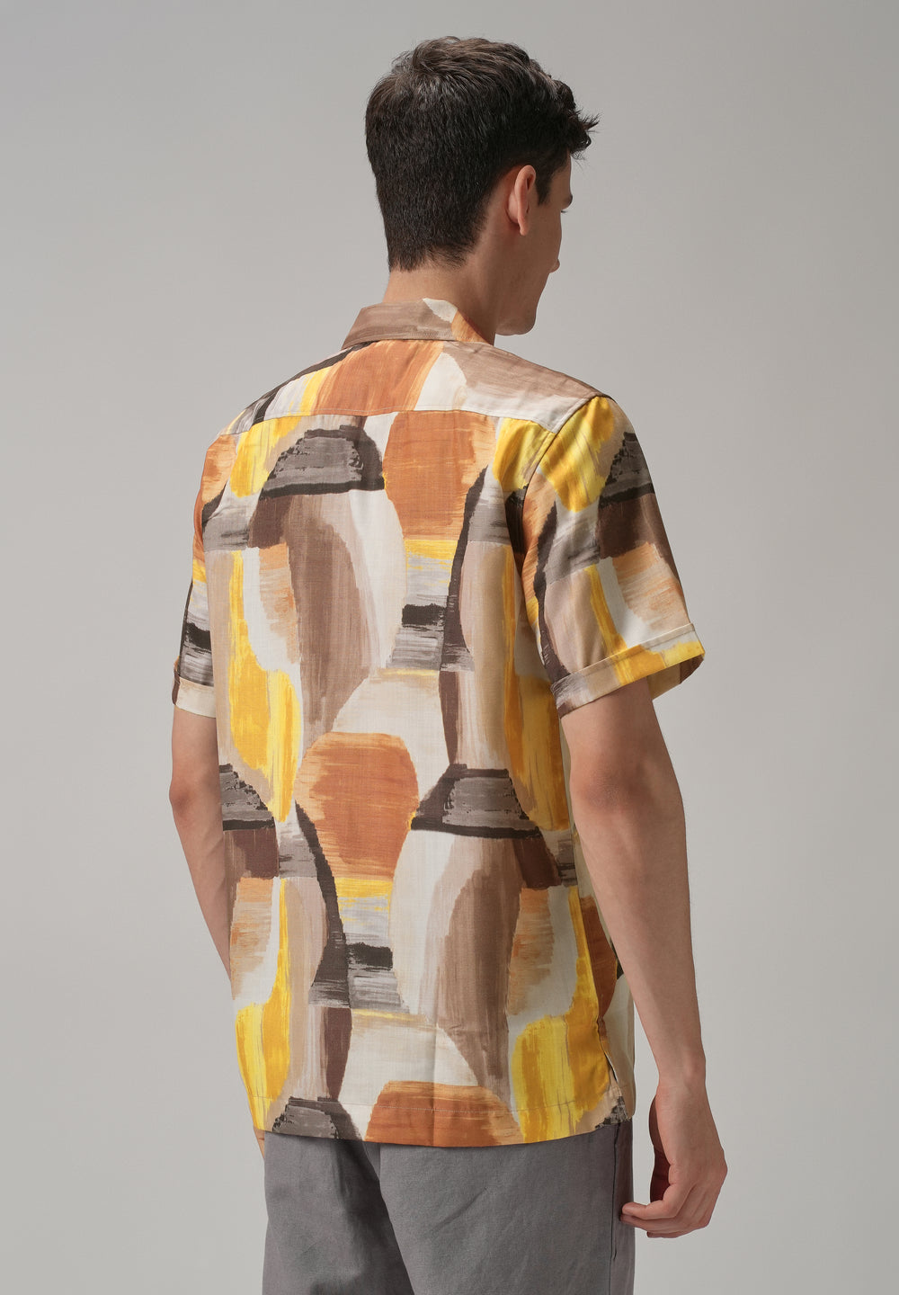 Yellow Abstract Half Sleeve Shirt