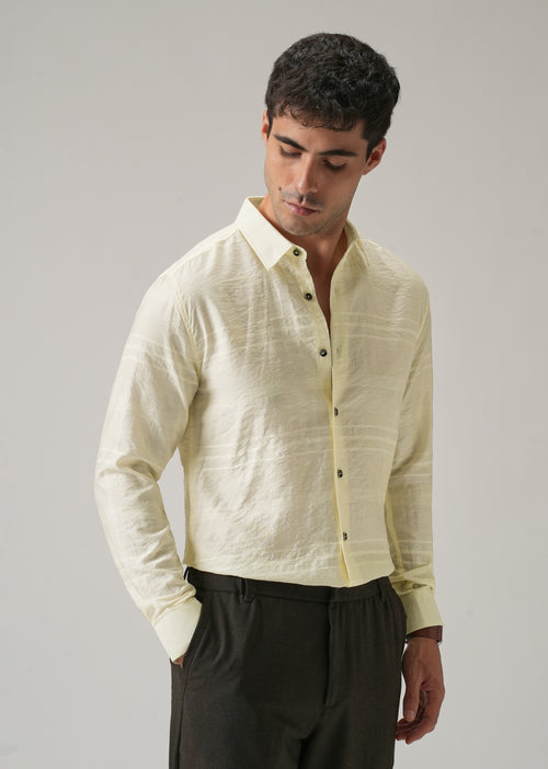 Yellow Crinkled Self Stripe Shirt