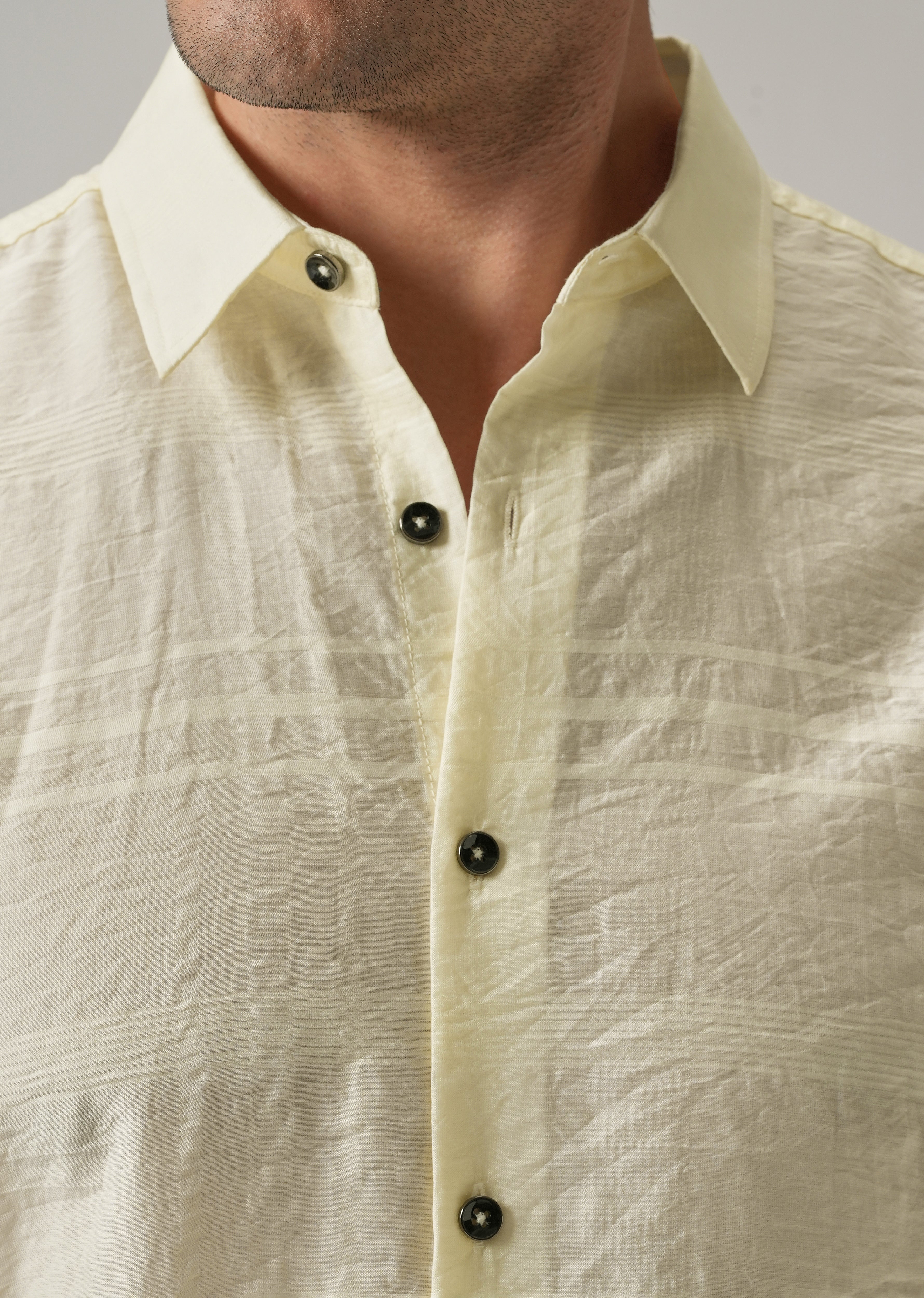Yellow Crinkled Self Stripe Shirt