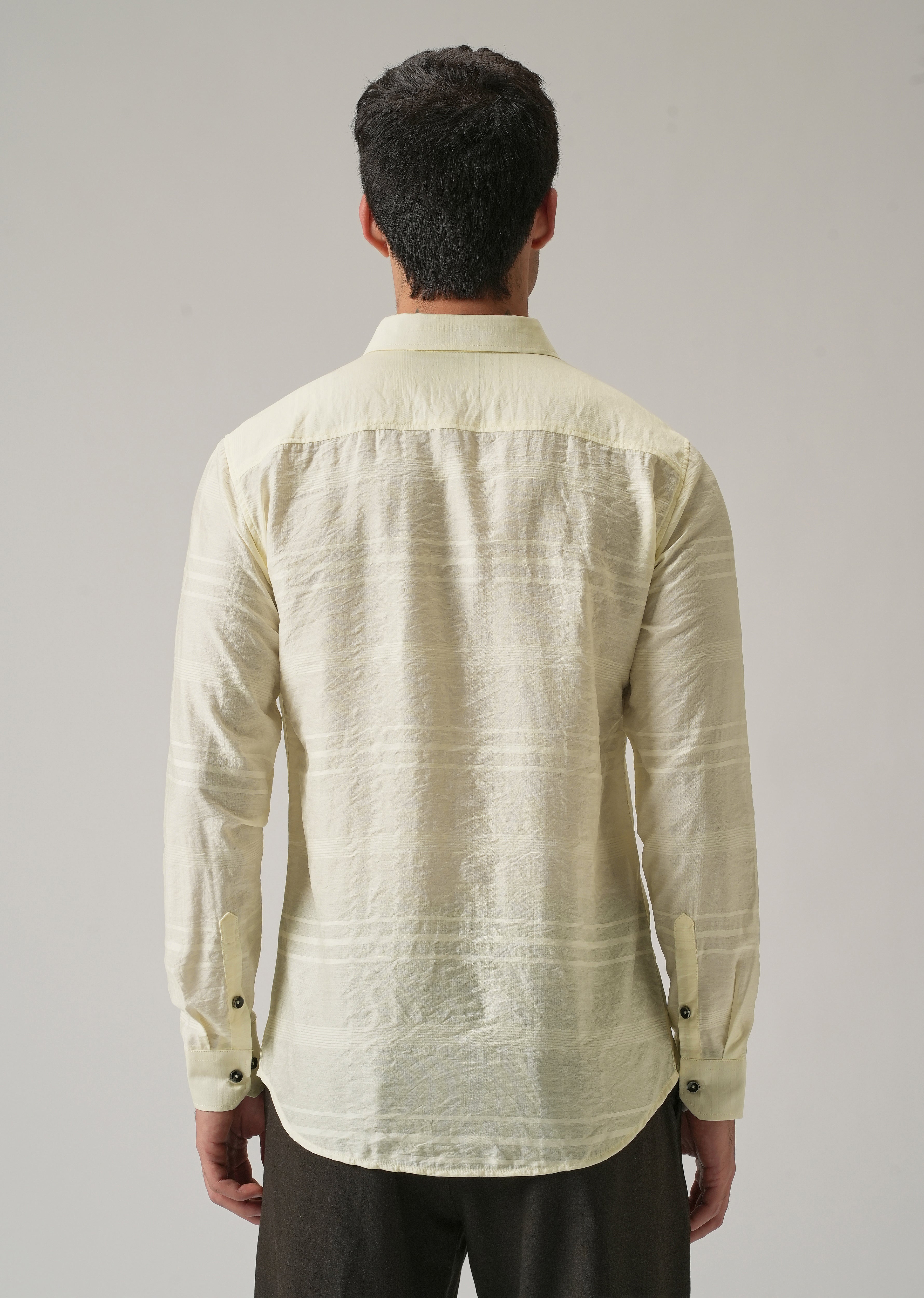 Yellow Crinkled Self Stripe Shirt