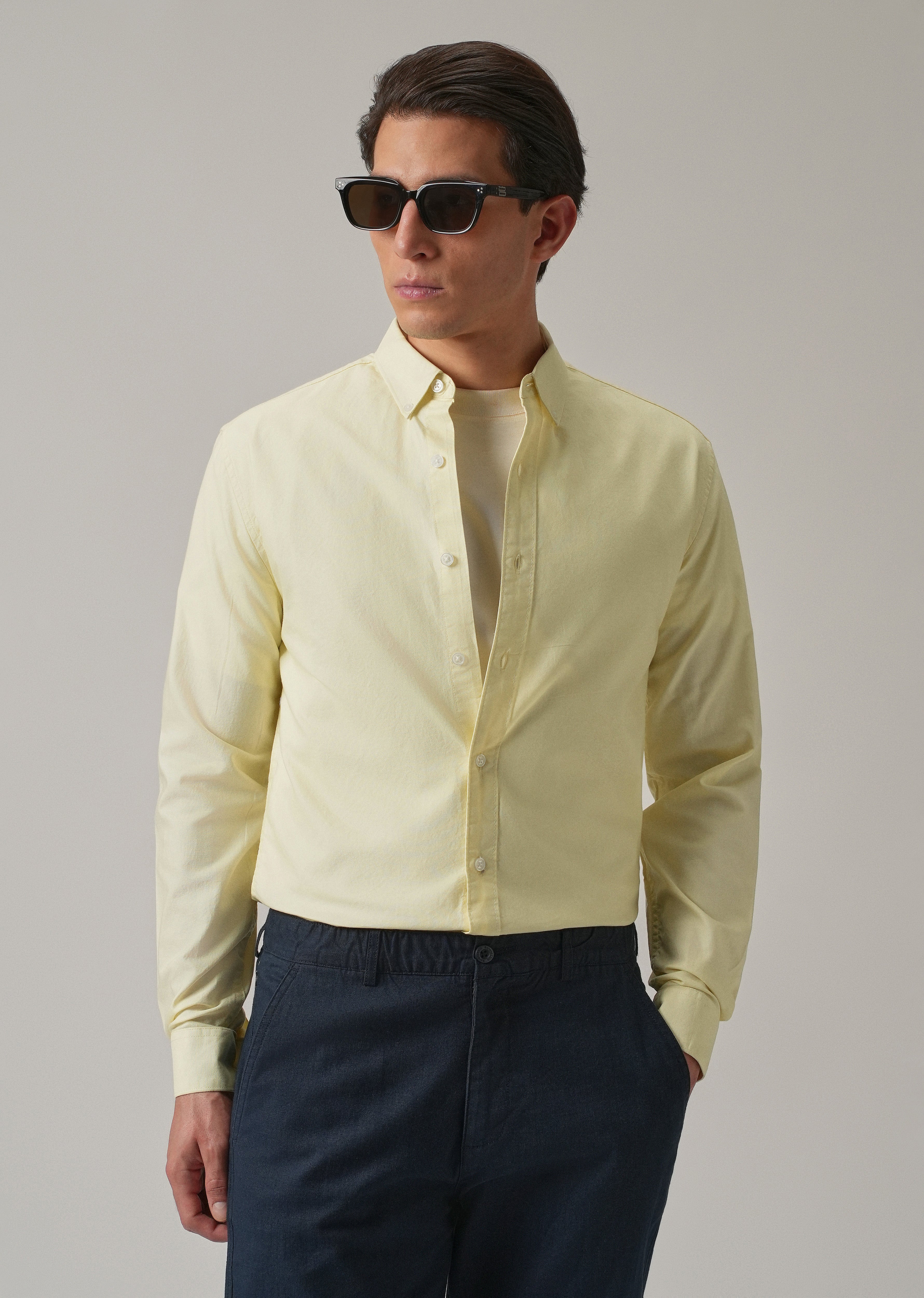 Yellow Plain Elbow Patch Oxford Shirt
