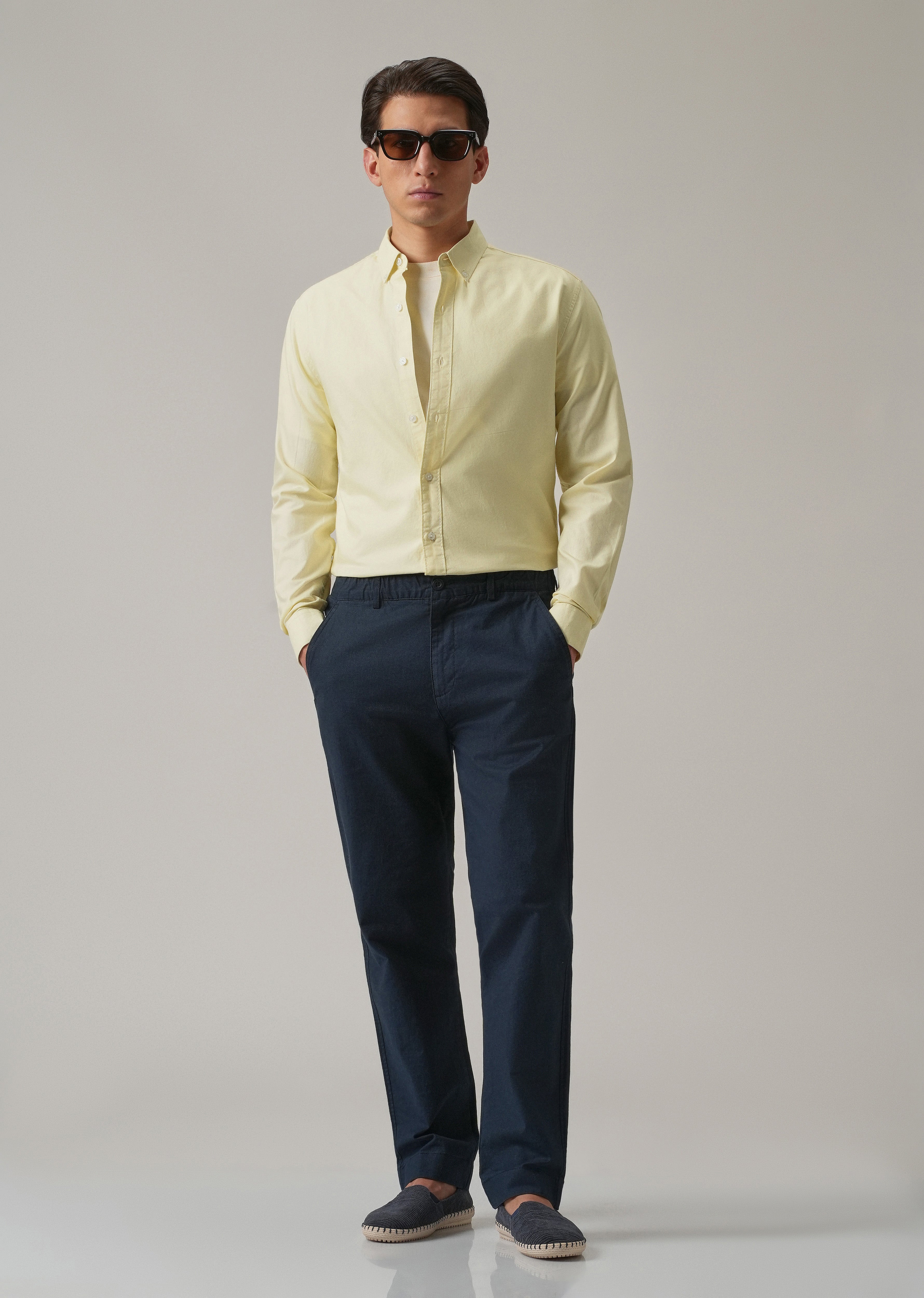 Yellow Plain Elbow Patch Oxford Shirt