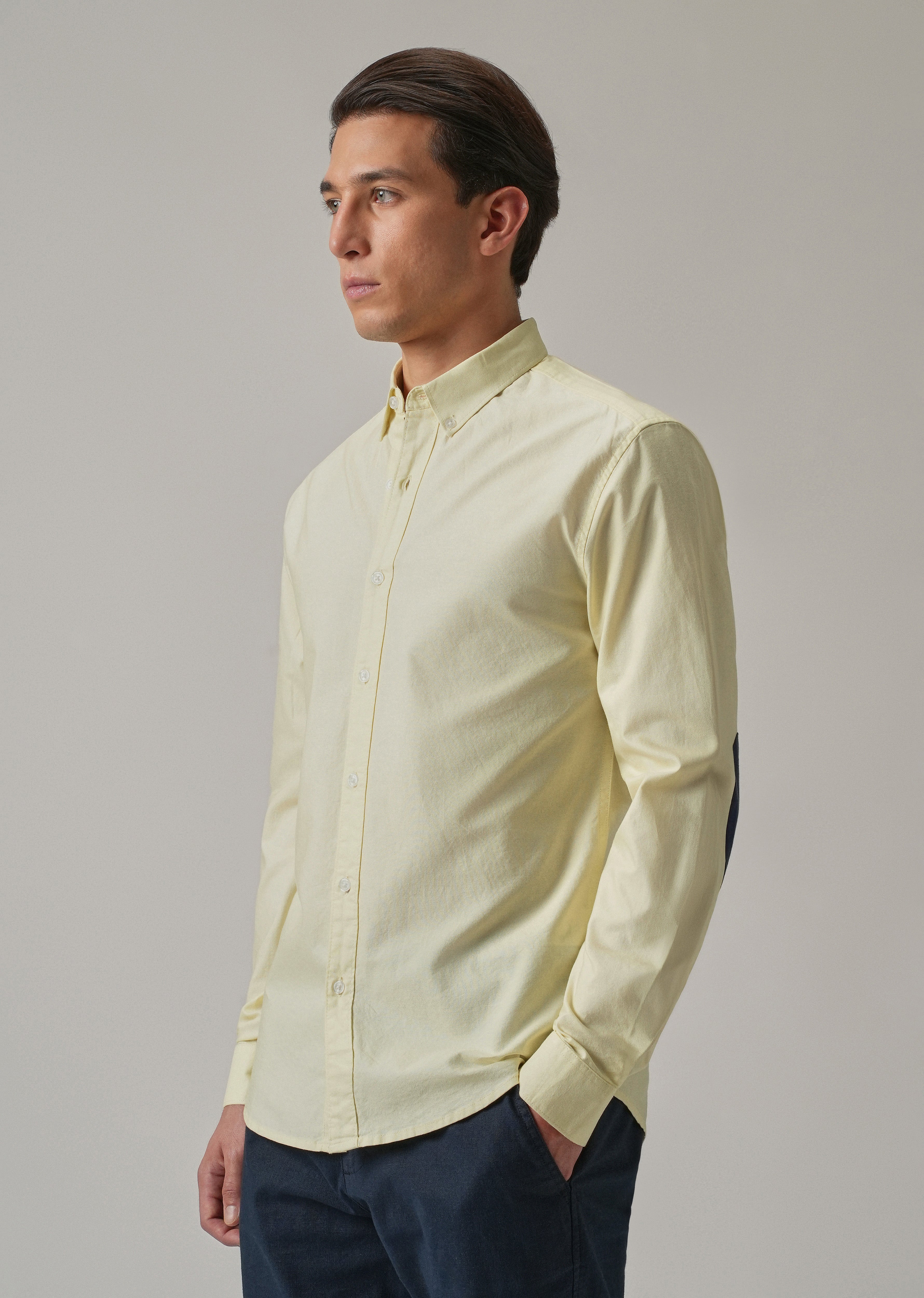 Yellow Plain Elbow Patch Oxford Shirt