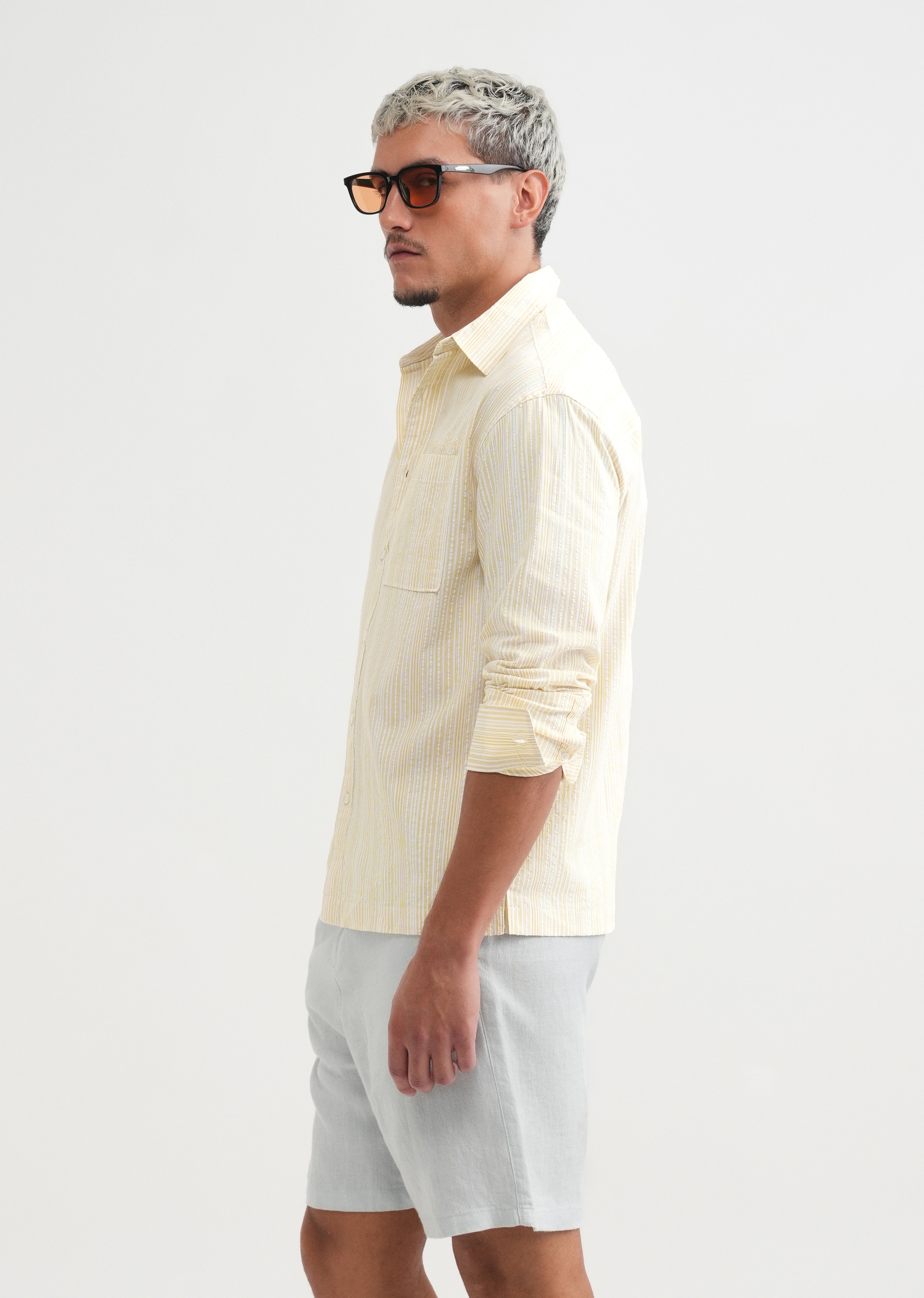 Yellow Textured Vertical Stripe Shirt