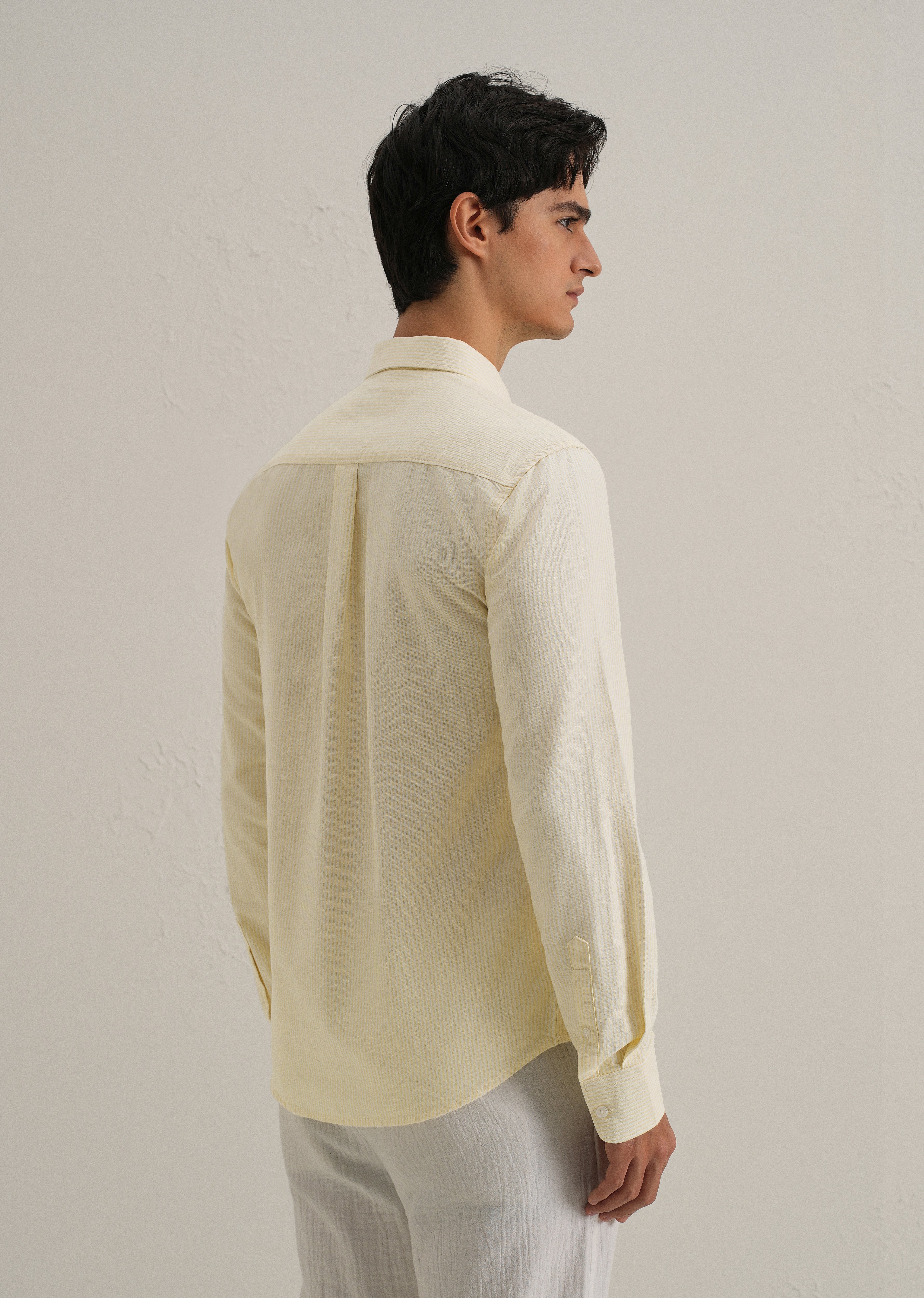 Yellow Vertical Striped Cotton Shirt