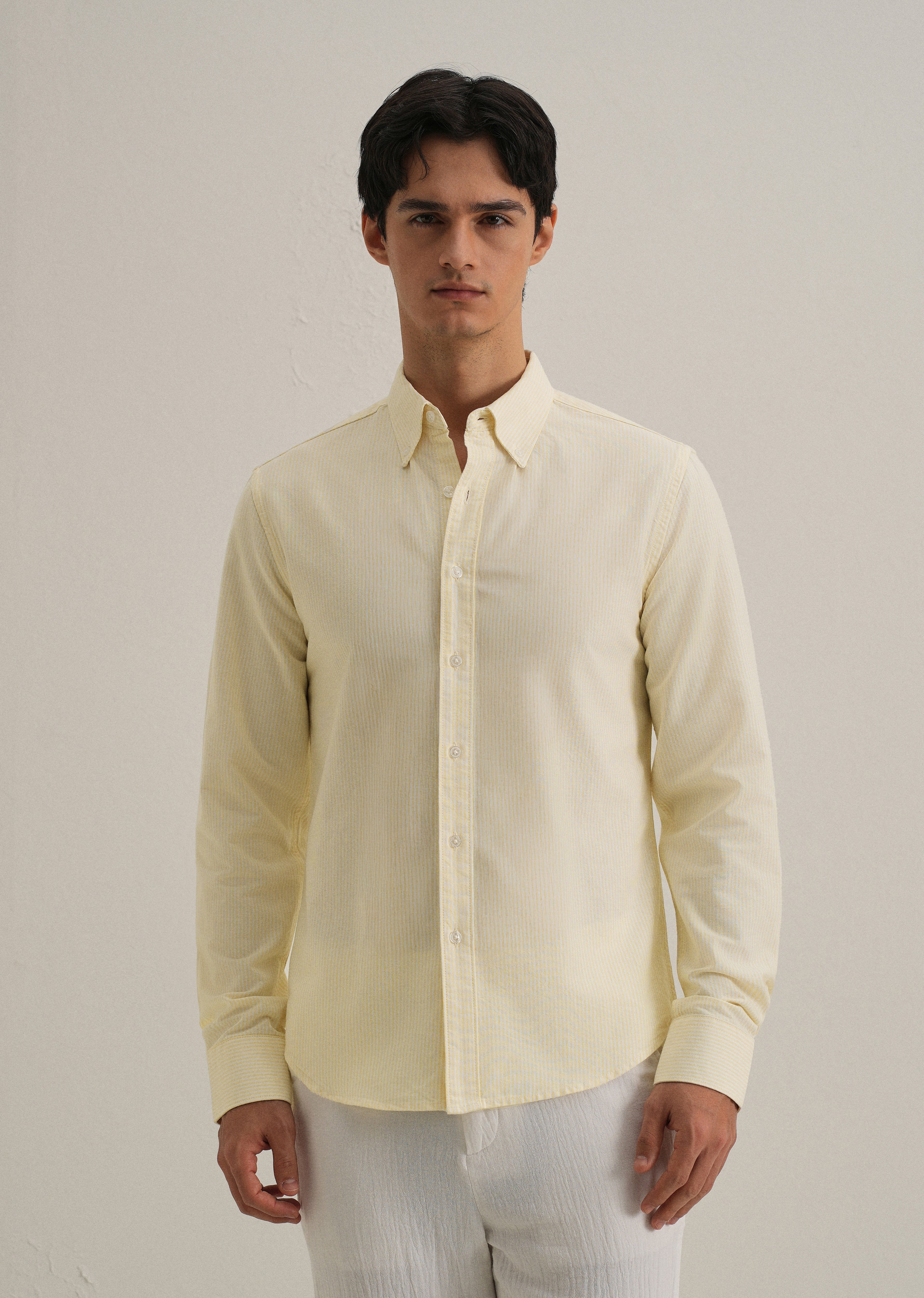 Yellow Vertical Striped Cotton Shirt