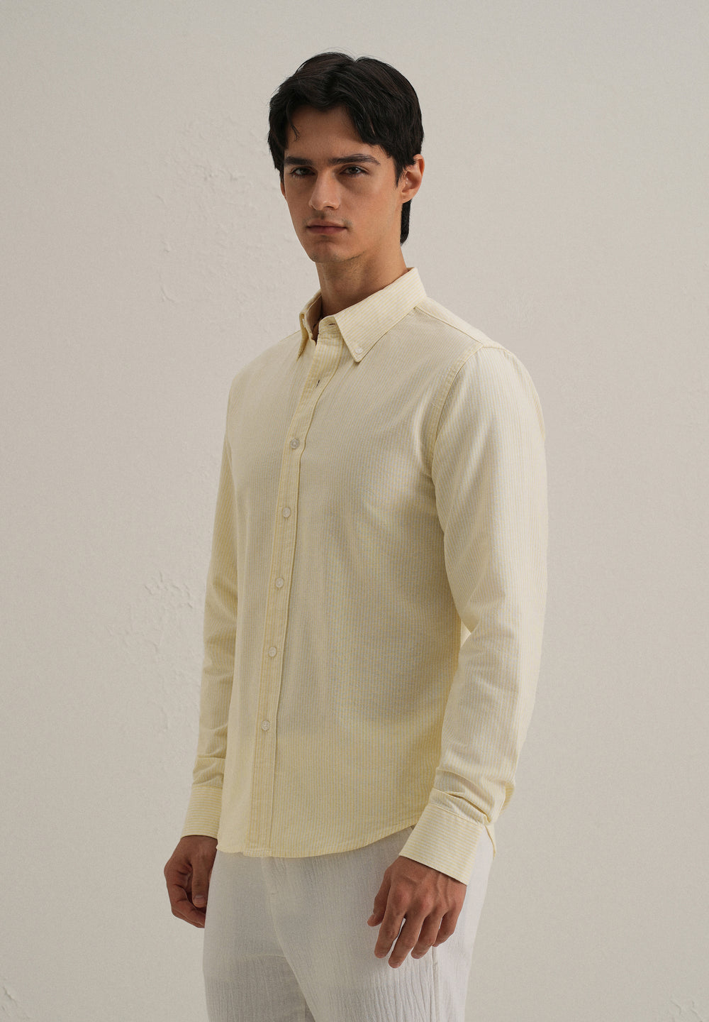 Yellow Vertical Striped Cotton Shirt