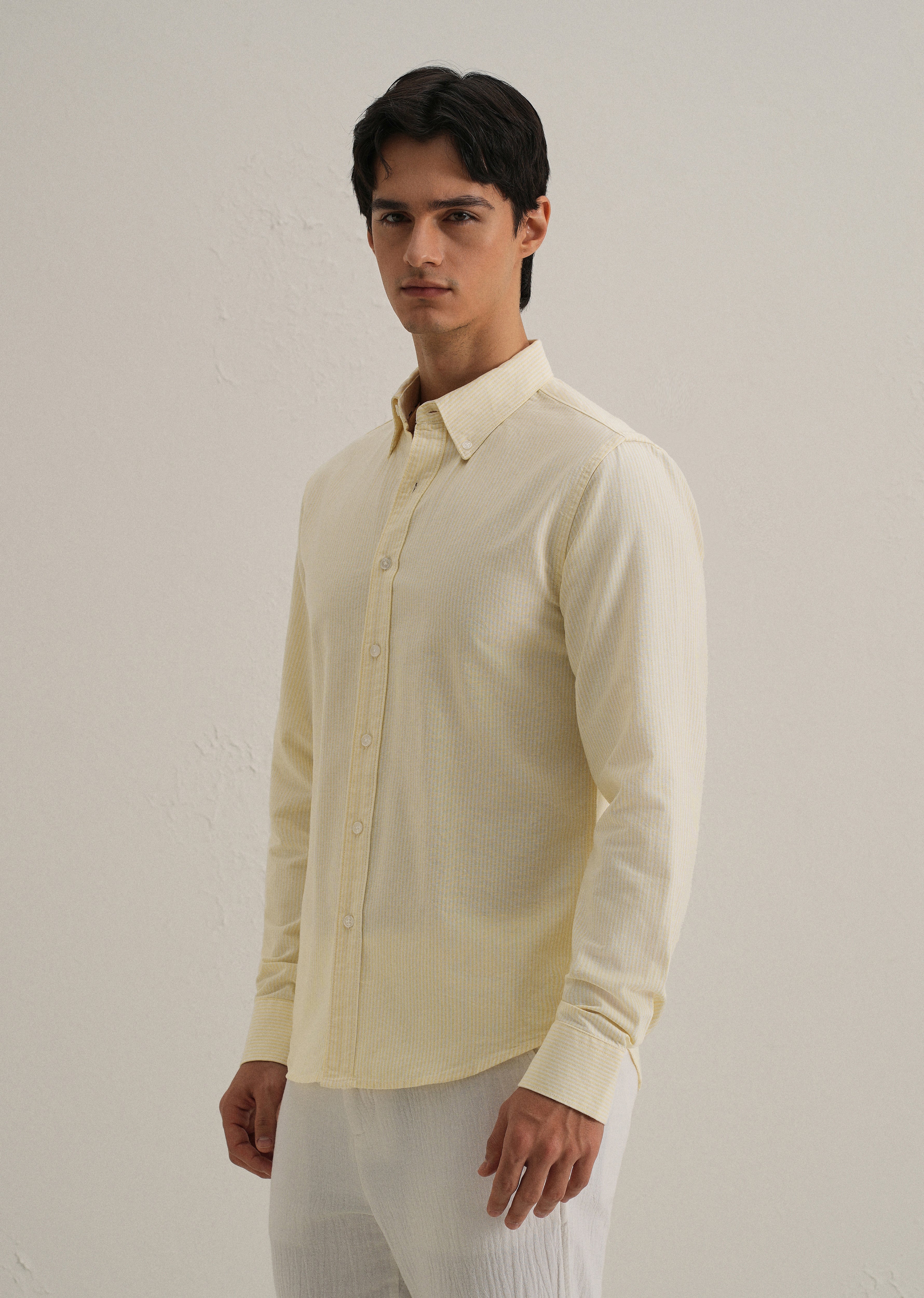 Yellow Vertical Striped Cotton Shirt