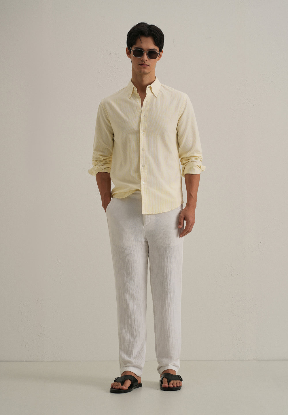 Yellow Vertical Striped Cotton Shirt