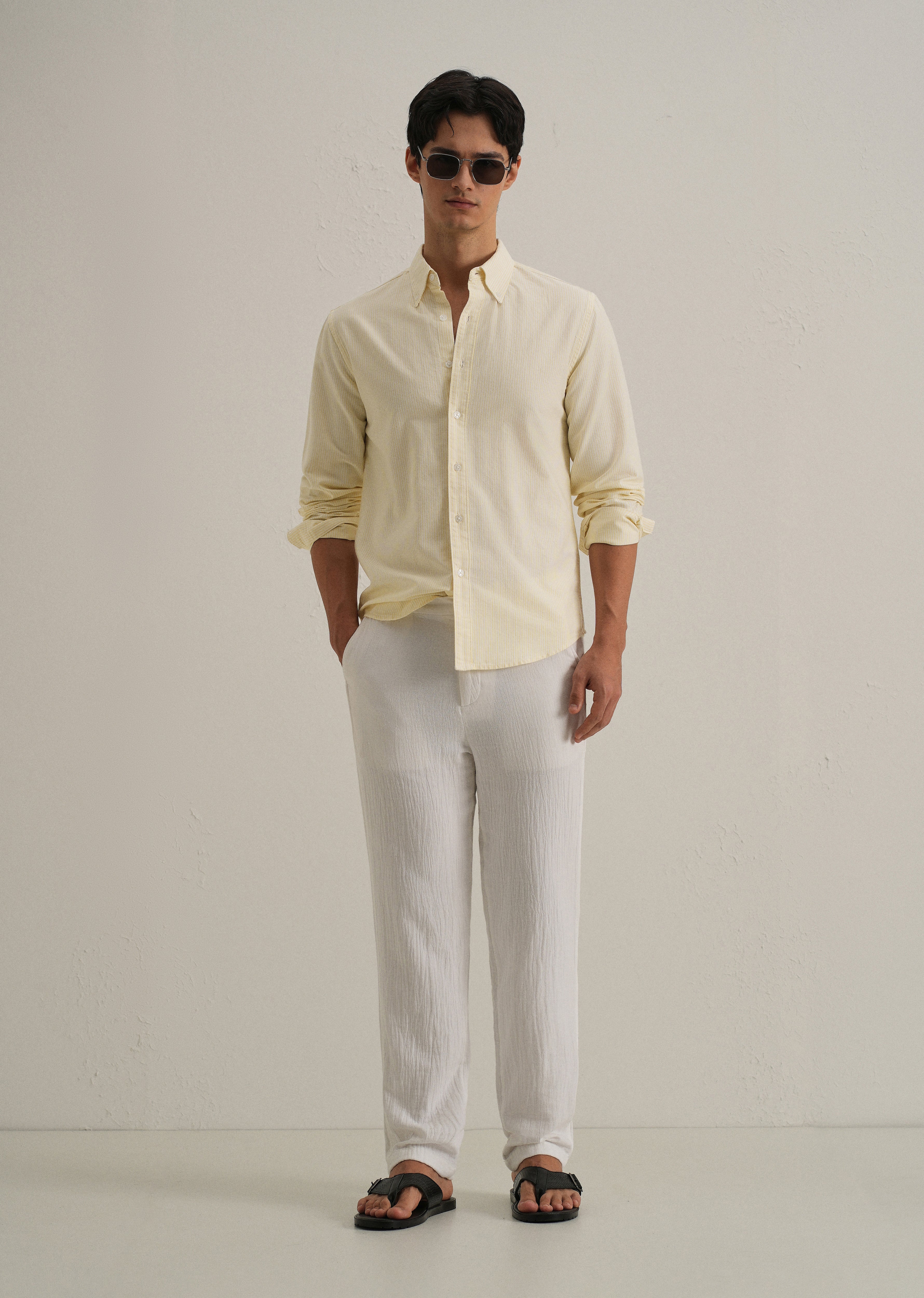 Yellow Vertical Striped Cotton Shirt