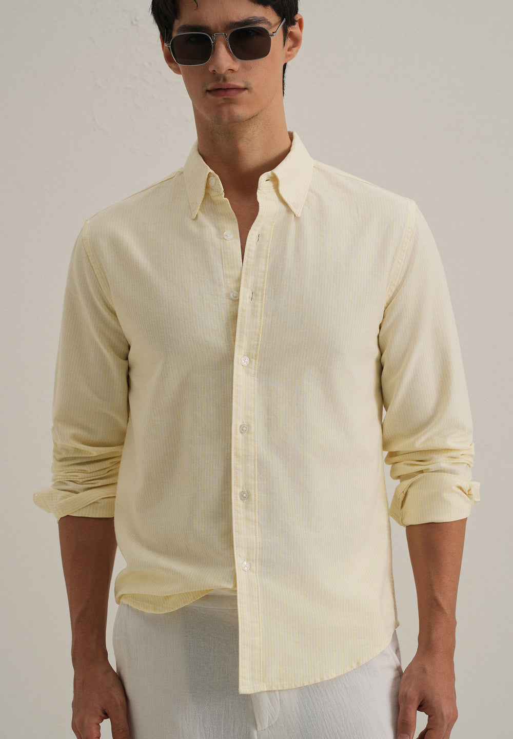 Yellow Vertical Striped Cotton Shirt