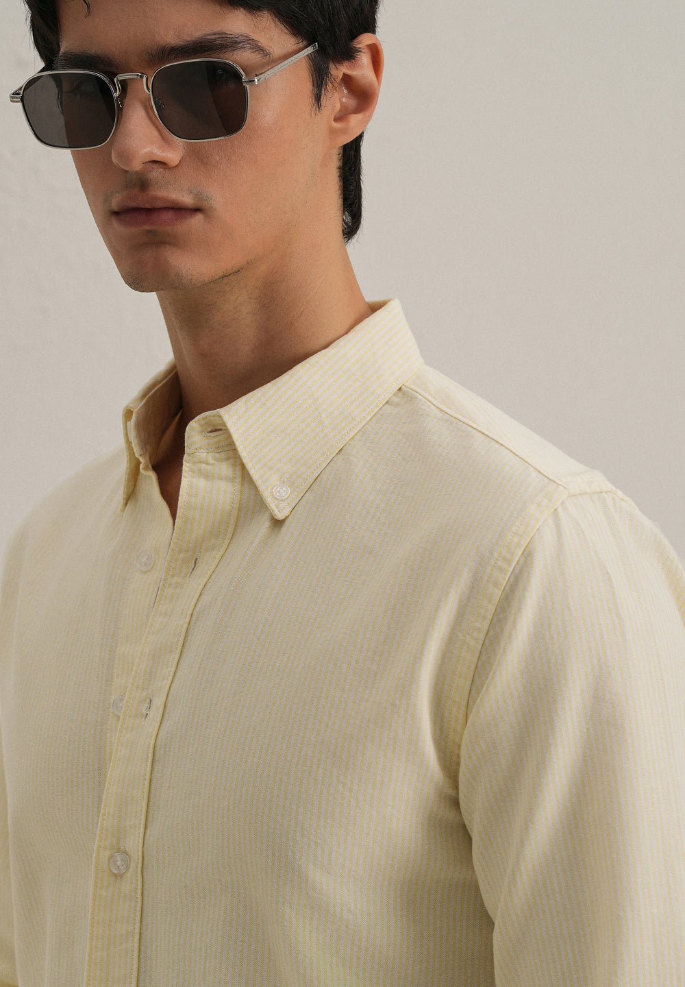 Yellow Vertical Striped Cotton Shirt