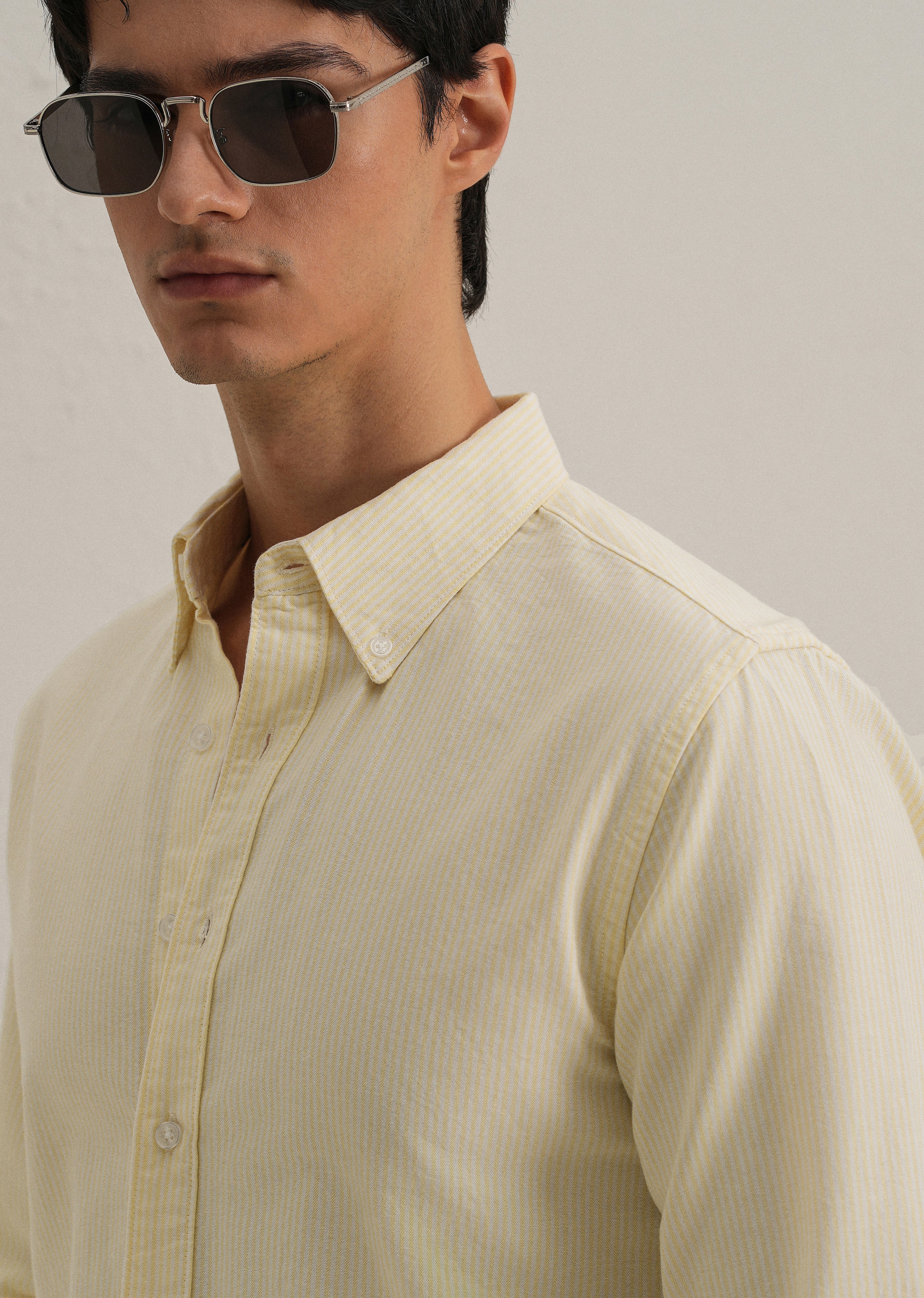 Yellow Vertical Striped Cotton Shirt