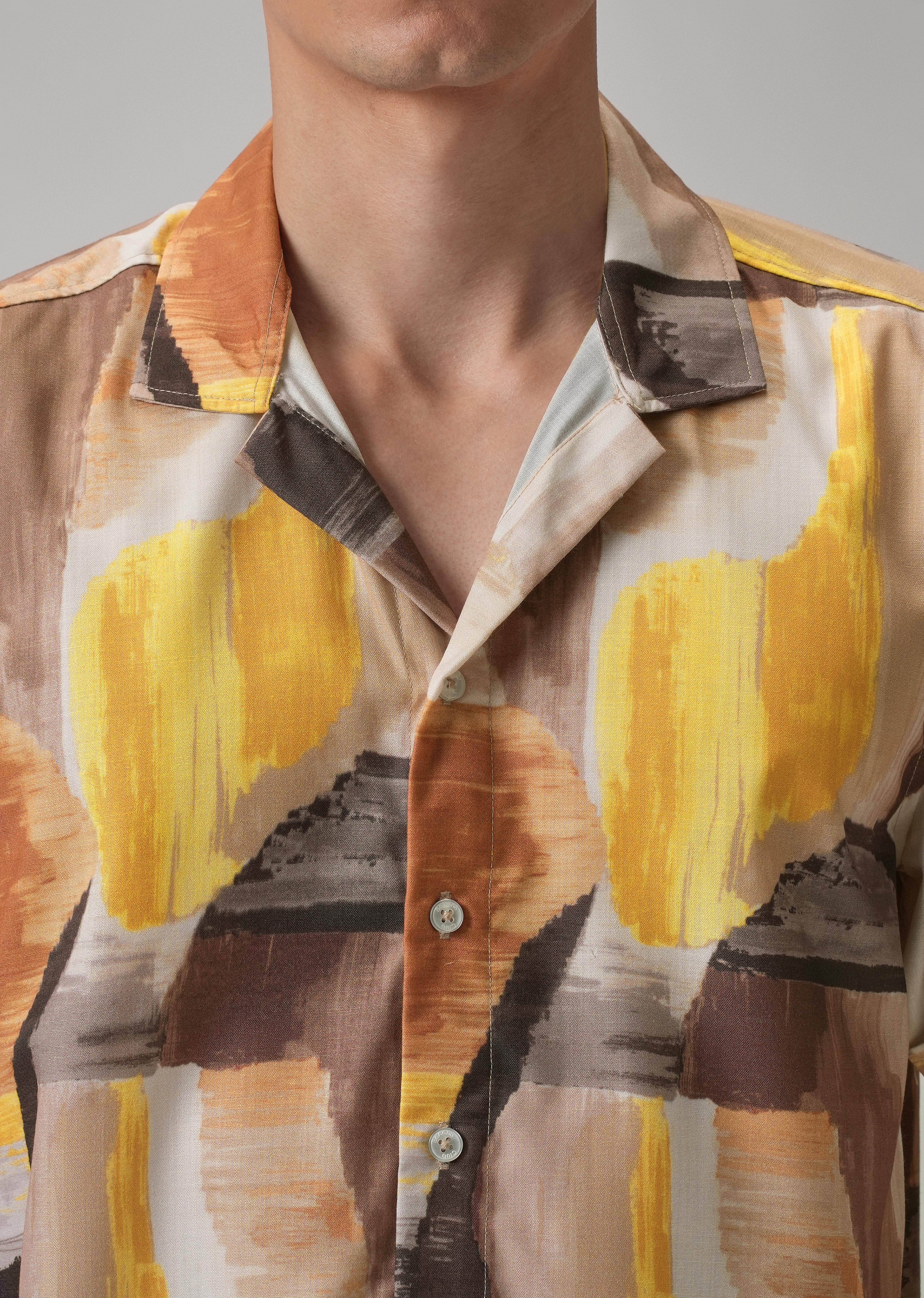 Yellow Abstract Half Sleeve Shirt