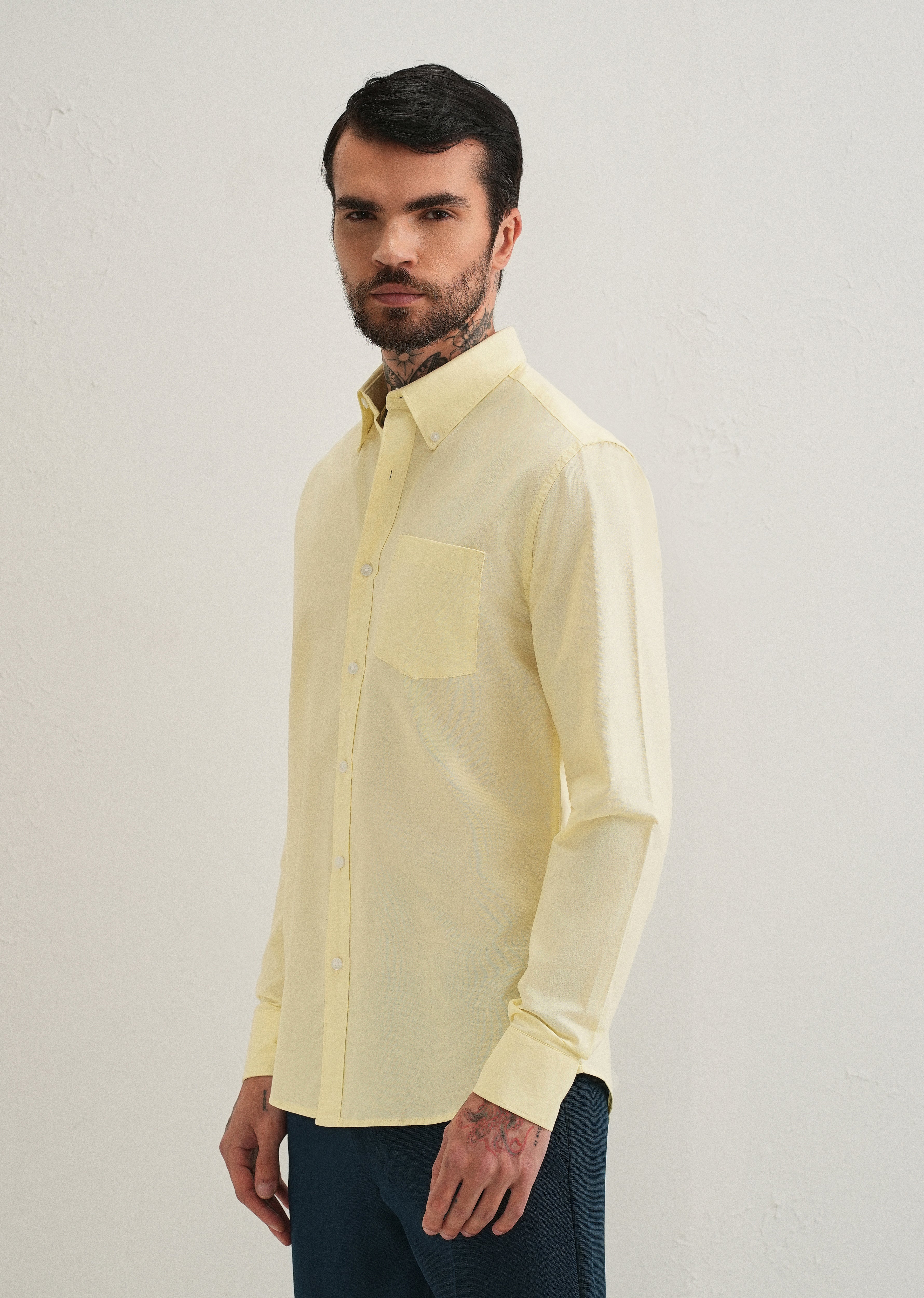 Yellow Plain Cotton Oxford Shirt