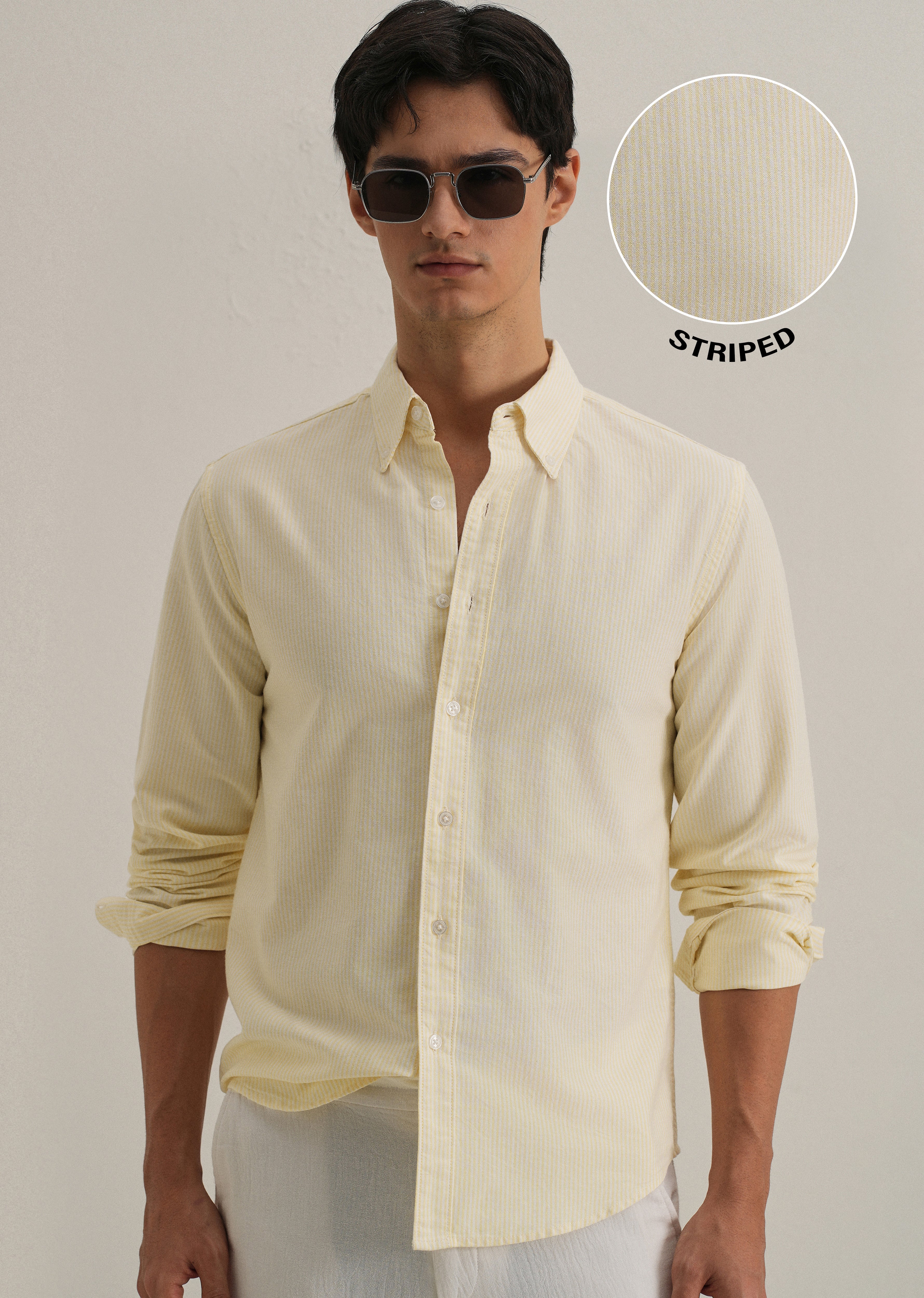 Yellow Vertical Striped Cotton Shirt